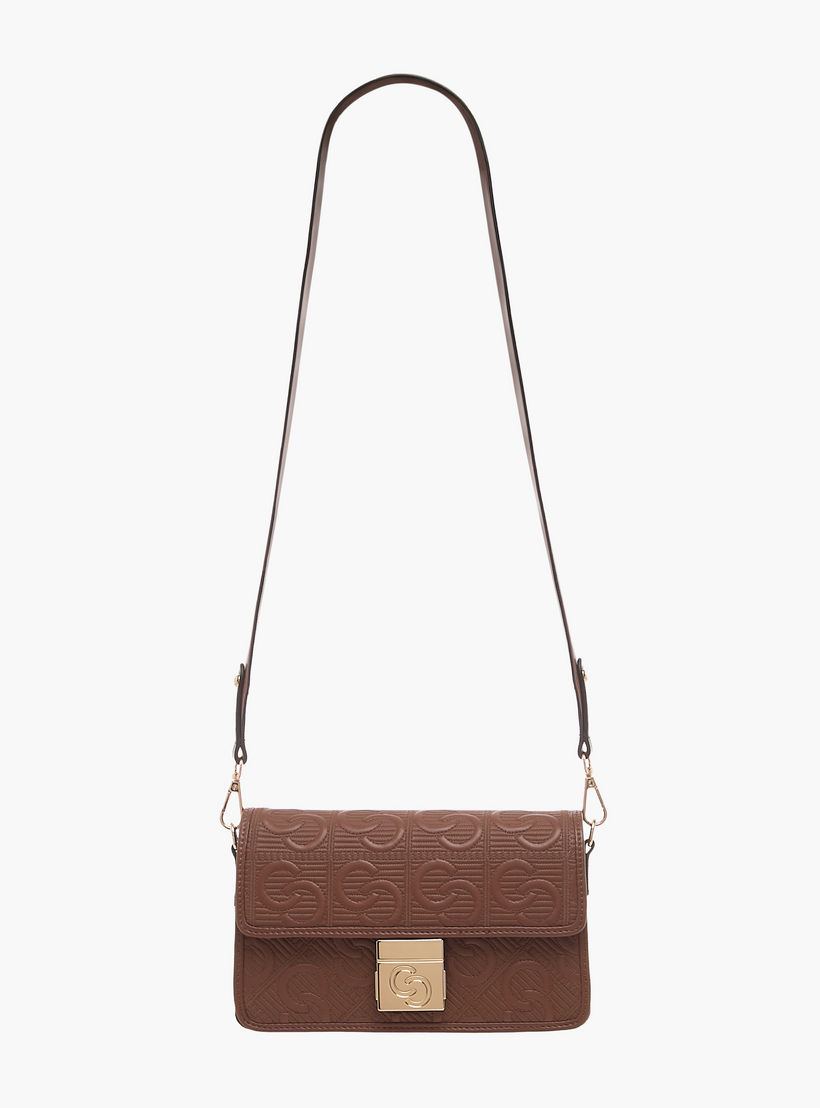 شنطة كروس بودي بتصميم مونوجرام بارز الملمس مع طية إغلاق من سيليست-women-bagsandwallets-handbags-image-2