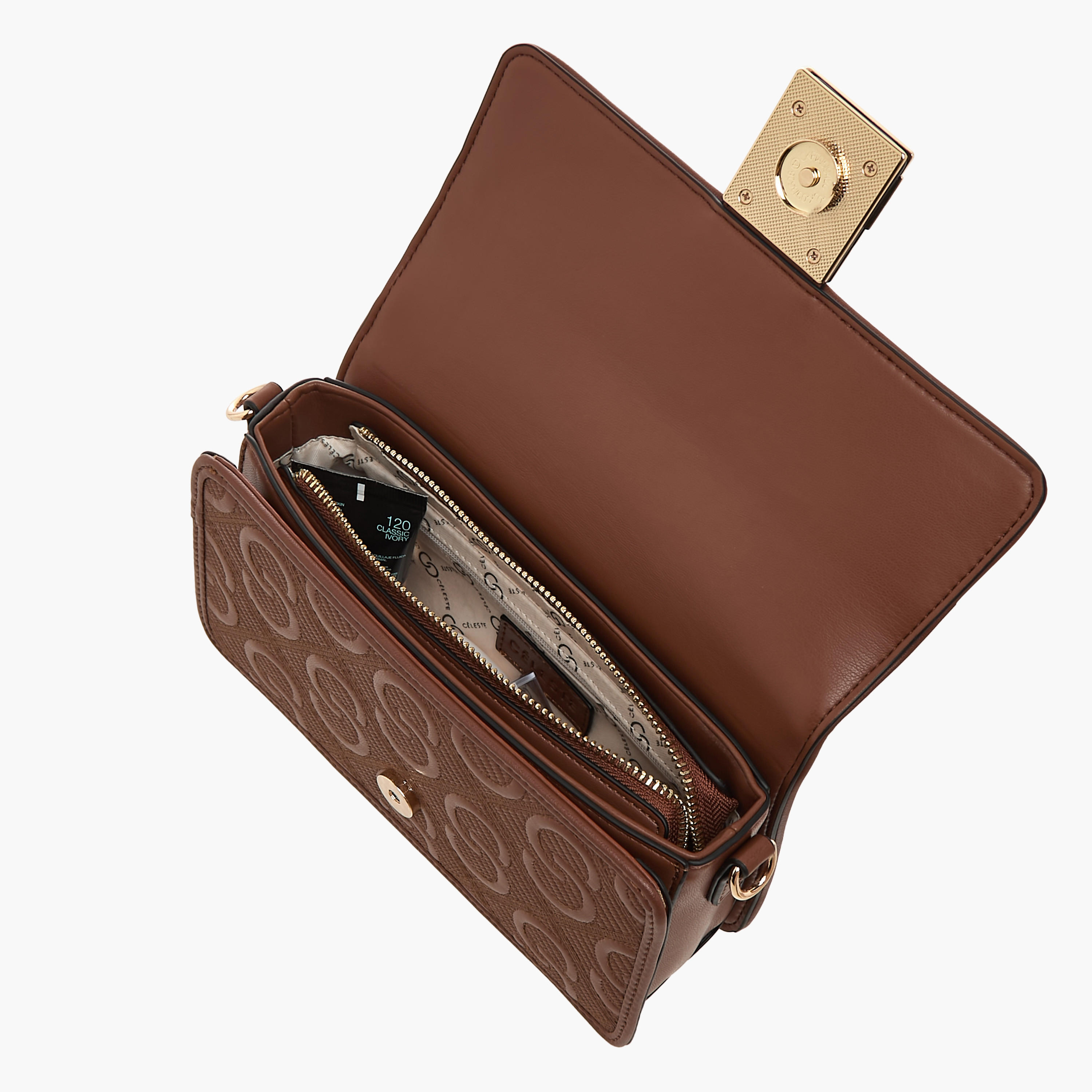 شنطة كروس بودي بتصميم مونوجرام بارز الملمس مع طية إغلاق من سيليست-women-bagsandwallets-handbags-image-7
