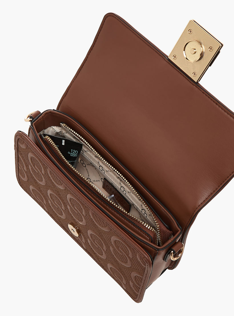شنطة كروس بودي بتصميم مونوجرام بارز الملمس مع طية إغلاق من سيليست-women-bagsandwallets-handbags-image-7
