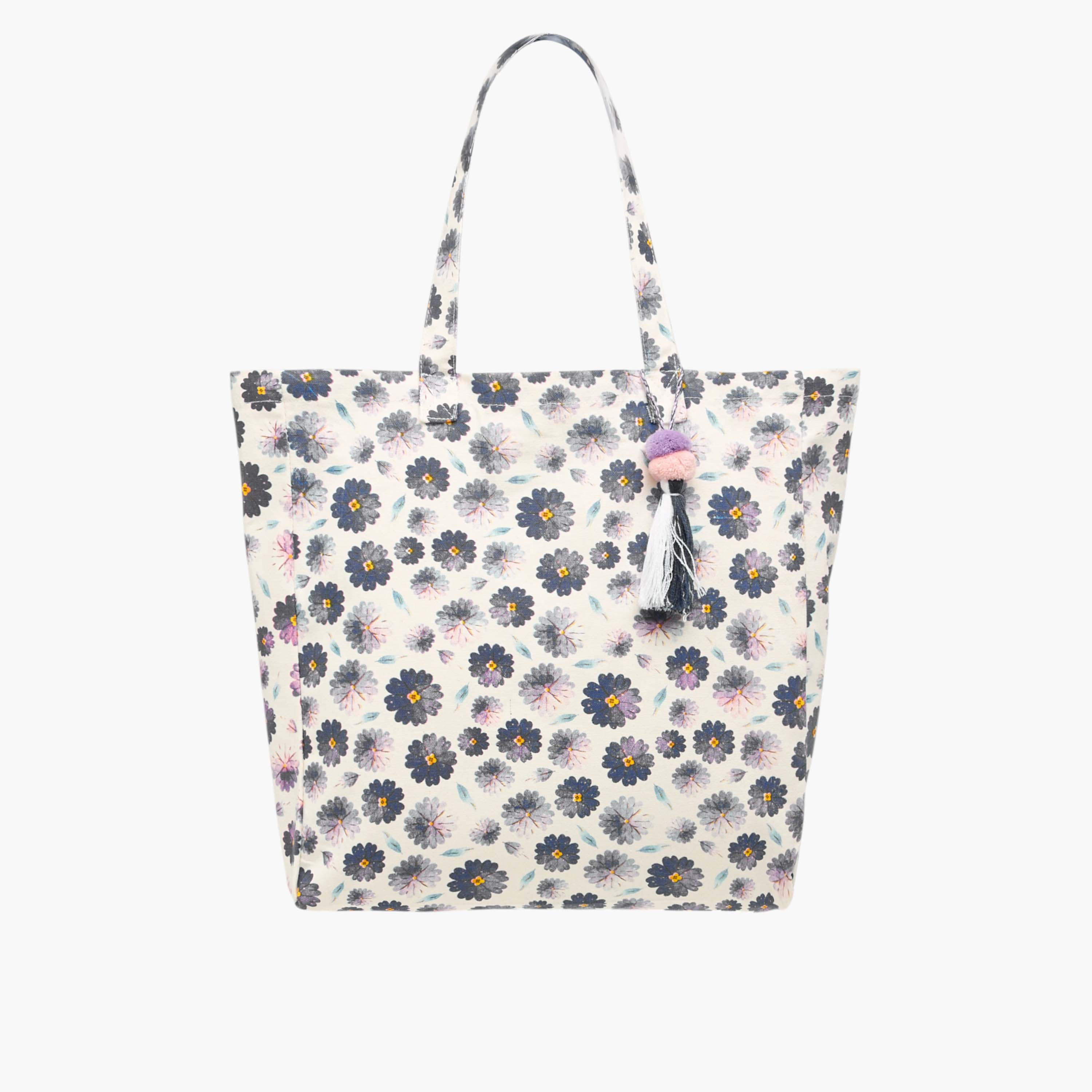Floral Print Shopper Bag with Double Handles and Tassel Detail-women-bagsandwallets-handbags-image-1