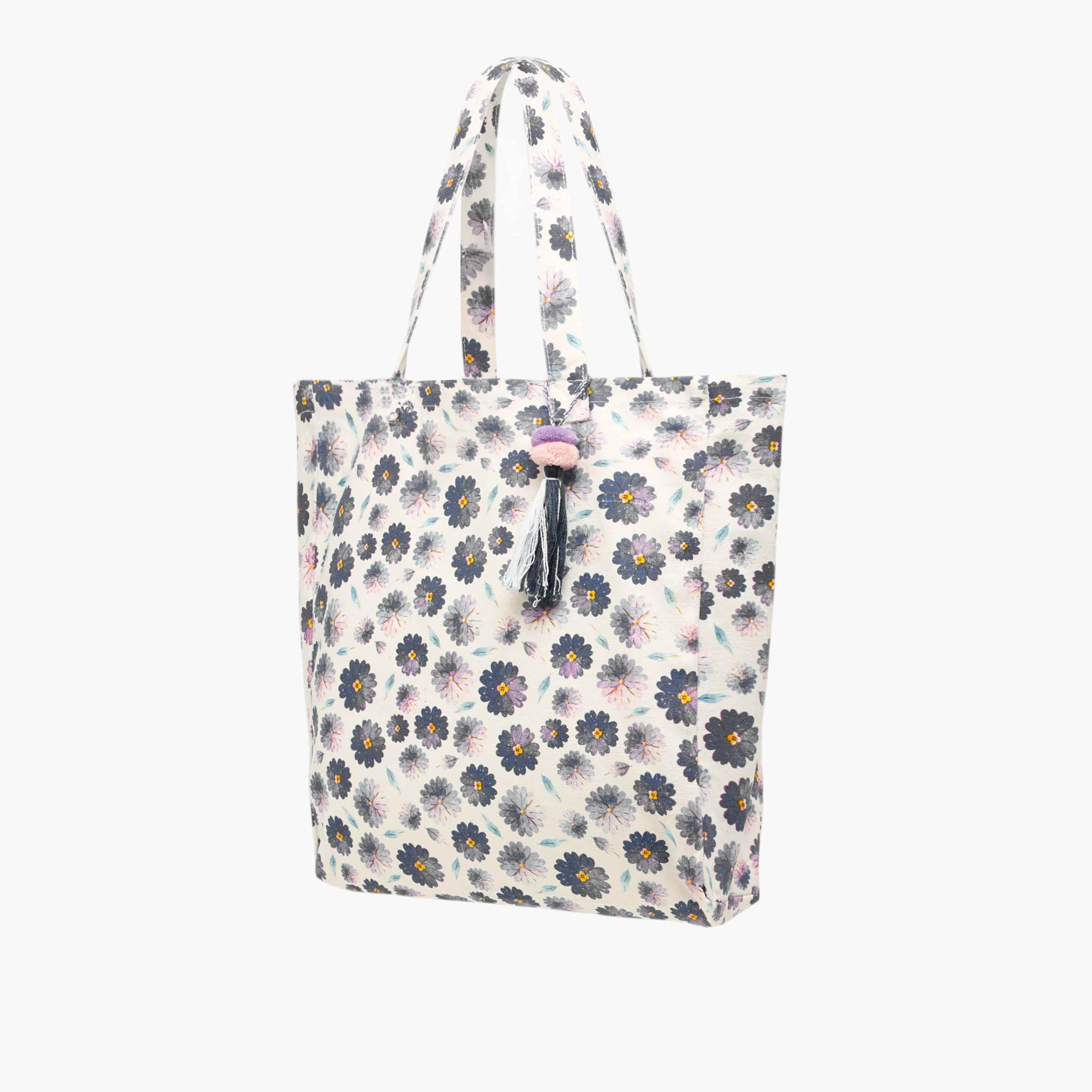 Floral Print Shopper Bag with Double Handles and Tassel Detail-women-bagsandwallets-handbags-image-3