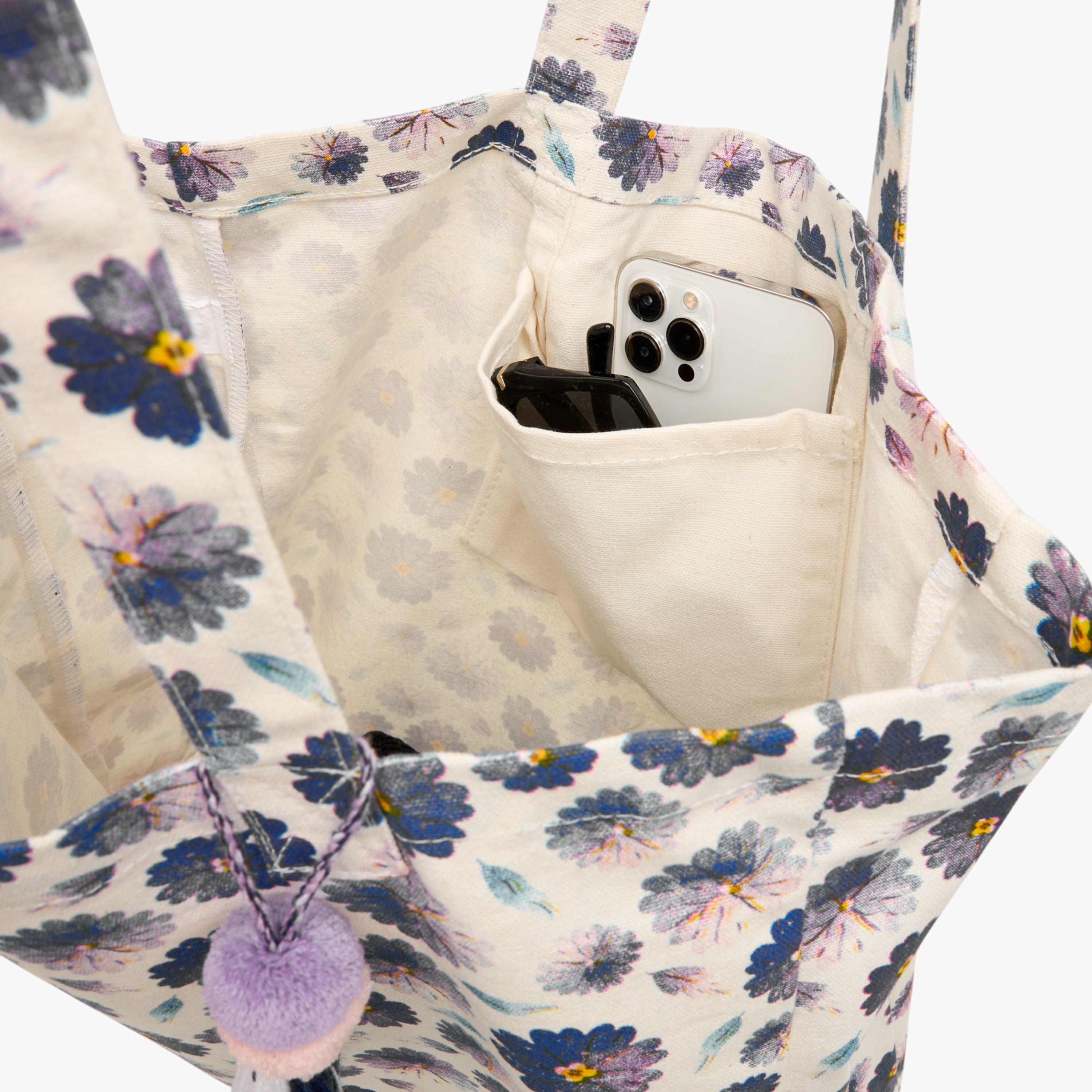 Floral Print Shopper Bag with Double Handles and Tassel Detail-women-bagsandwallets-handbags-image-7