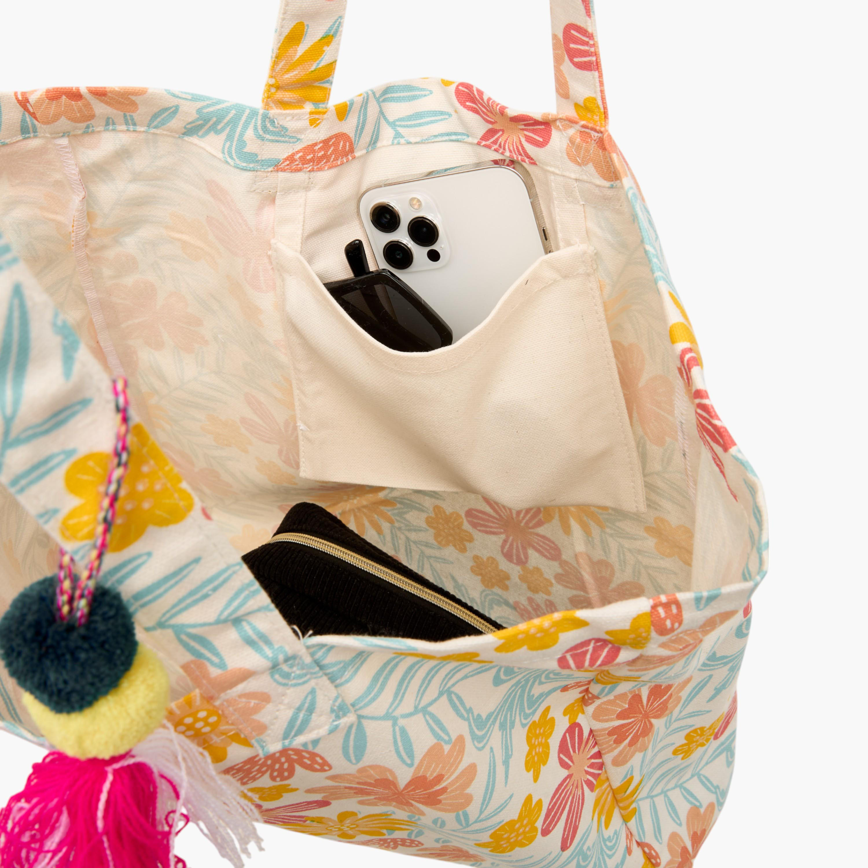 Floral Print Shopper Bag with Double Handles and Tassel Detail-women-bagsandwallets-handbags-image-8