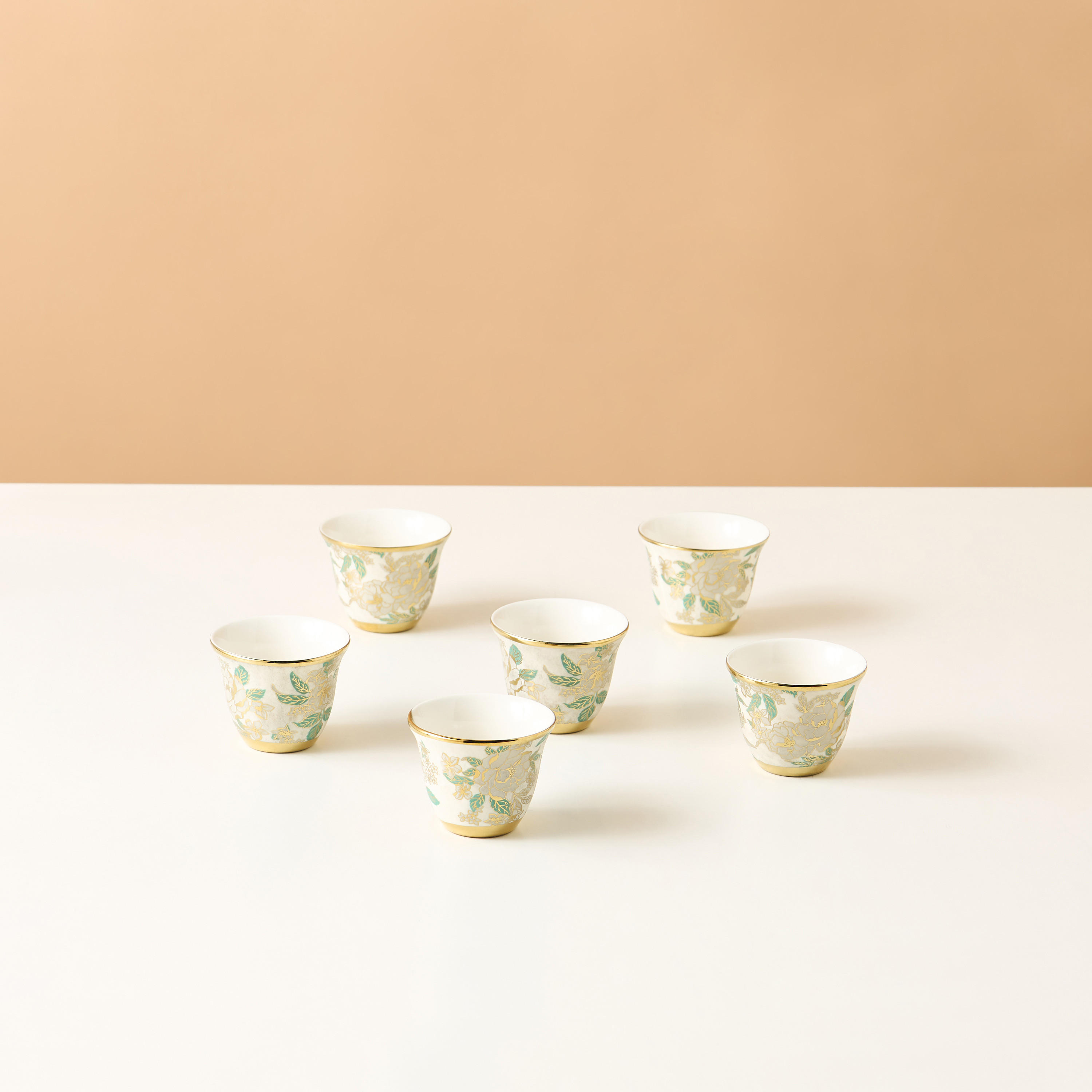 Golden Inflorescence Ceramic Kahwa Cup - Set of 6-household-dining-teaandcoffee-teaandcoffeesets-image-2