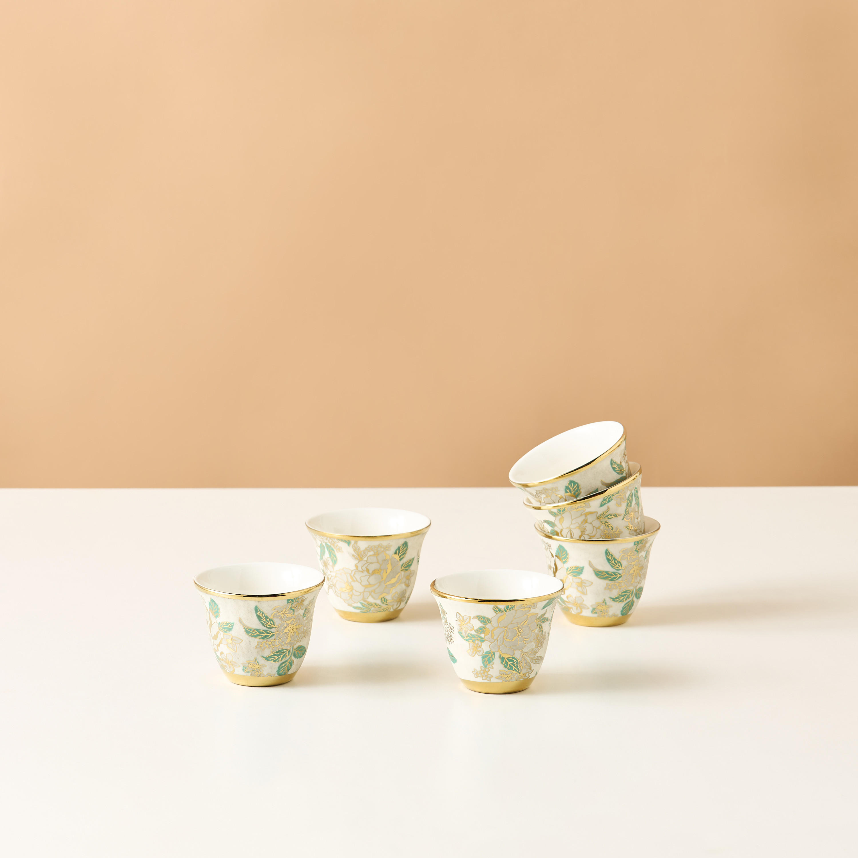 Golden Inflorescence Ceramic Kahwa Cup - Set of 6-household-dining-teaandcoffee-teaandcoffeesets-image-3
