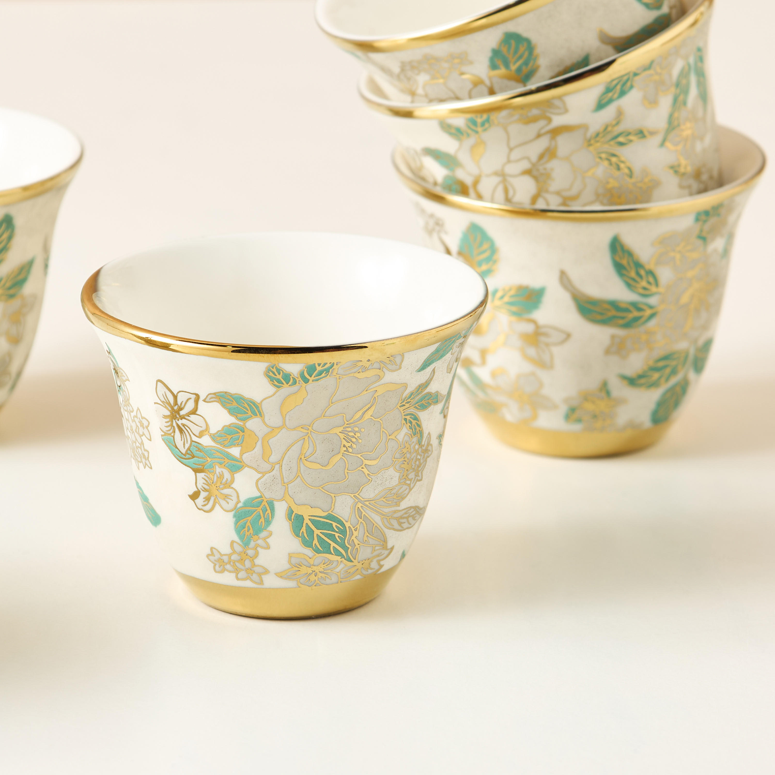 Golden Inflorescence Ceramic Kahwa Cup - Set of 6-household-dining-teaandcoffee-teaandcoffeesets-image-4