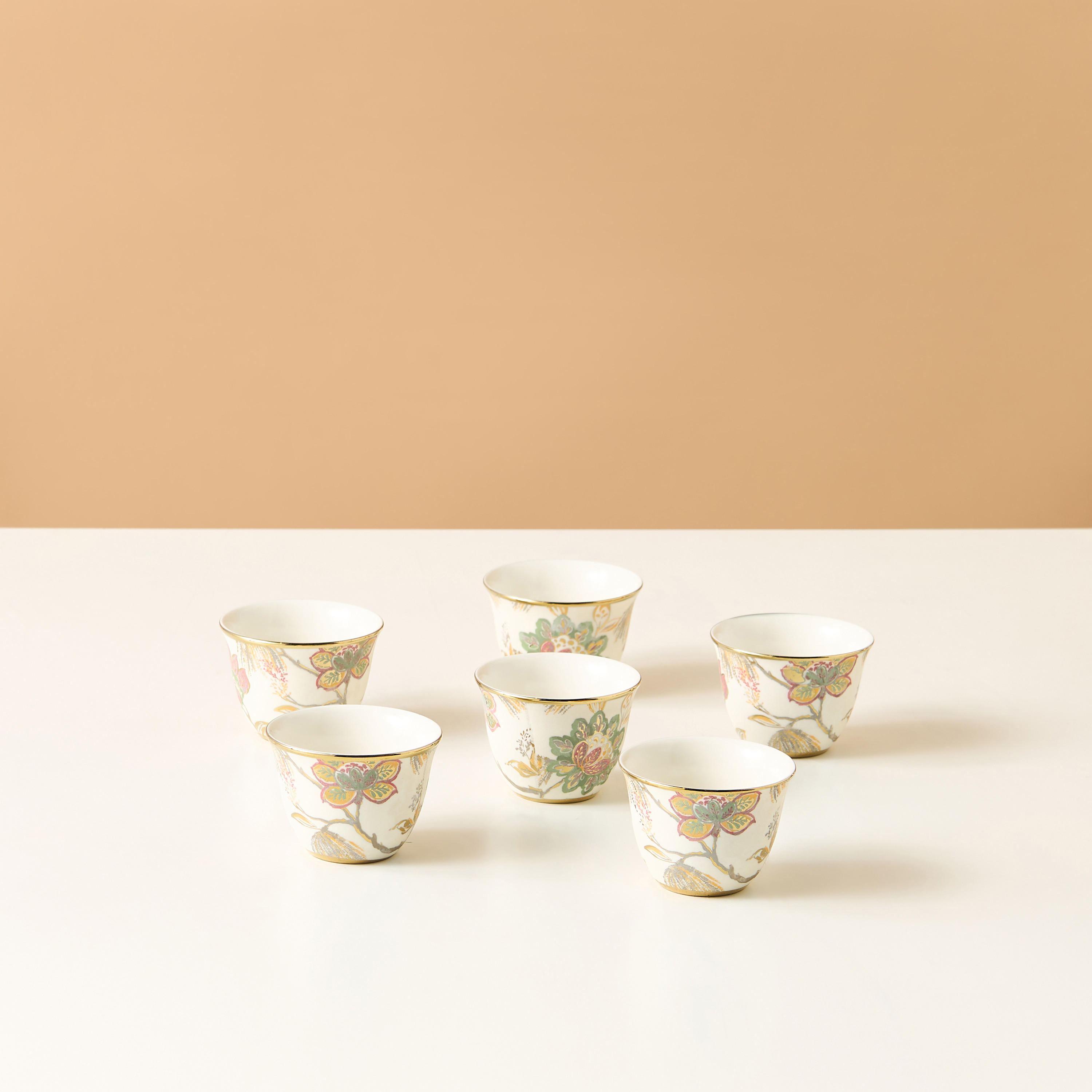 Floral Print Ceramic Kahwa Cup - Set of 6-household-dining-teaandcoffee-teaandcoffeesets-image-2