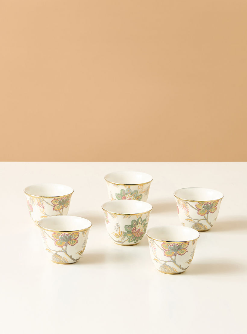 Floral Print Ceramic Kahwa Cup - Set of 6-household-dining-teaandcoffee-teaandcoffeesets-image-2