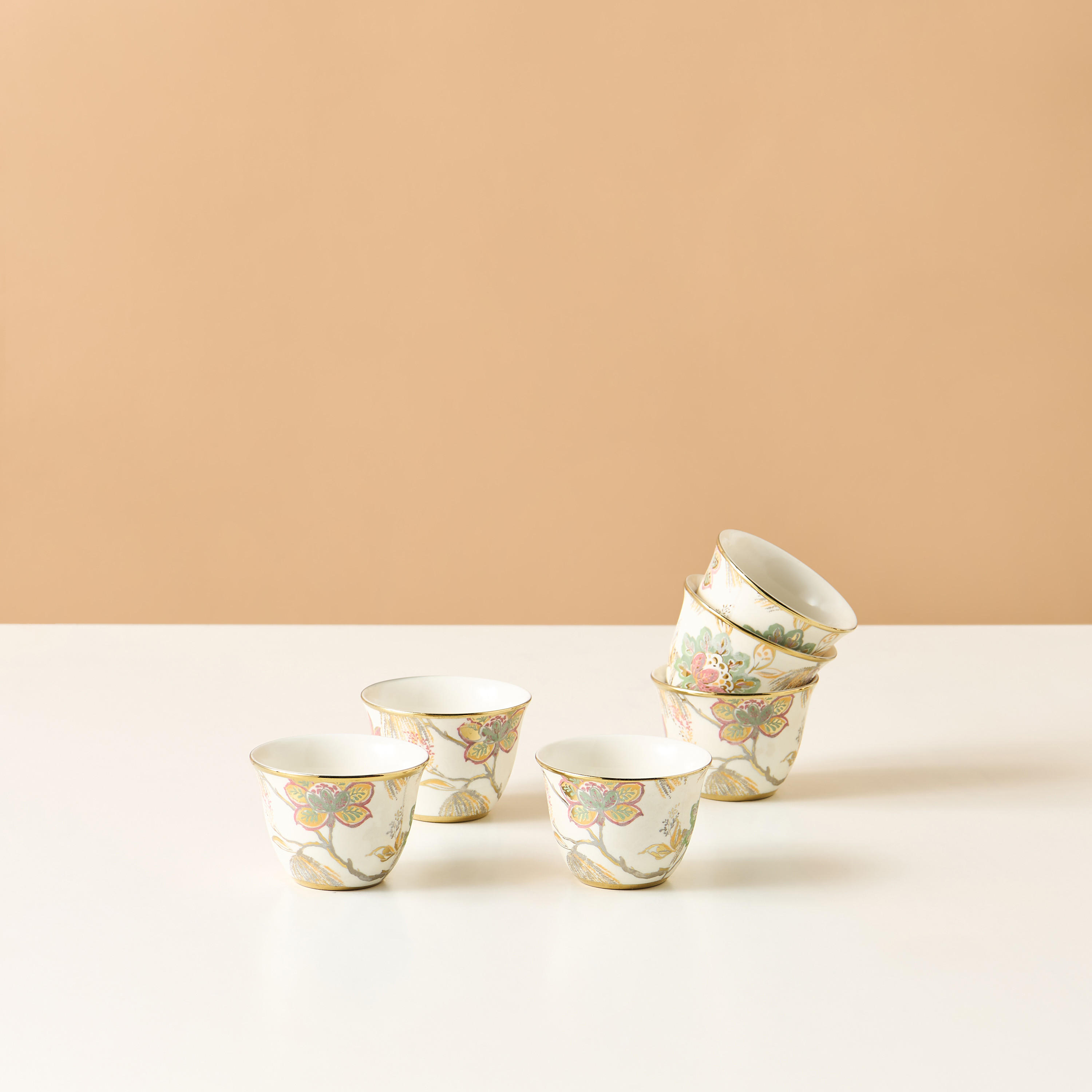 Floral Print Ceramic Kahwa Cup - Set of 6-household-dining-teaandcoffee-teaandcoffeesets-image-3