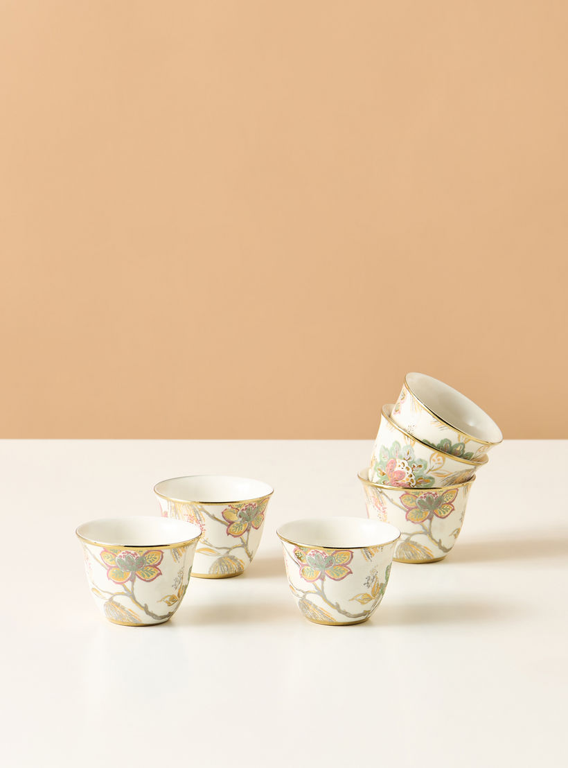 Floral Print Ceramic Kahwa Cup - Set of 6-household-dining-teaandcoffee-teaandcoffeesets-image-3