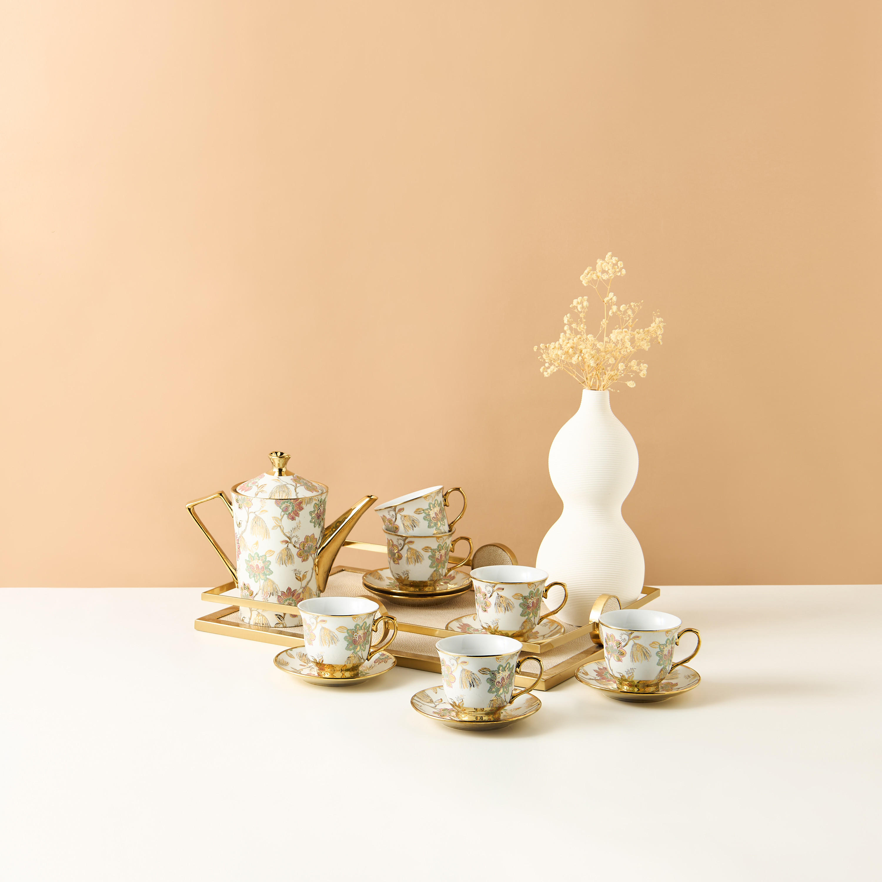 Floral Print 13-Piece Porcelain Tea Set-household-dining-teaandcoffee-teaandcoffeesets-image-1
