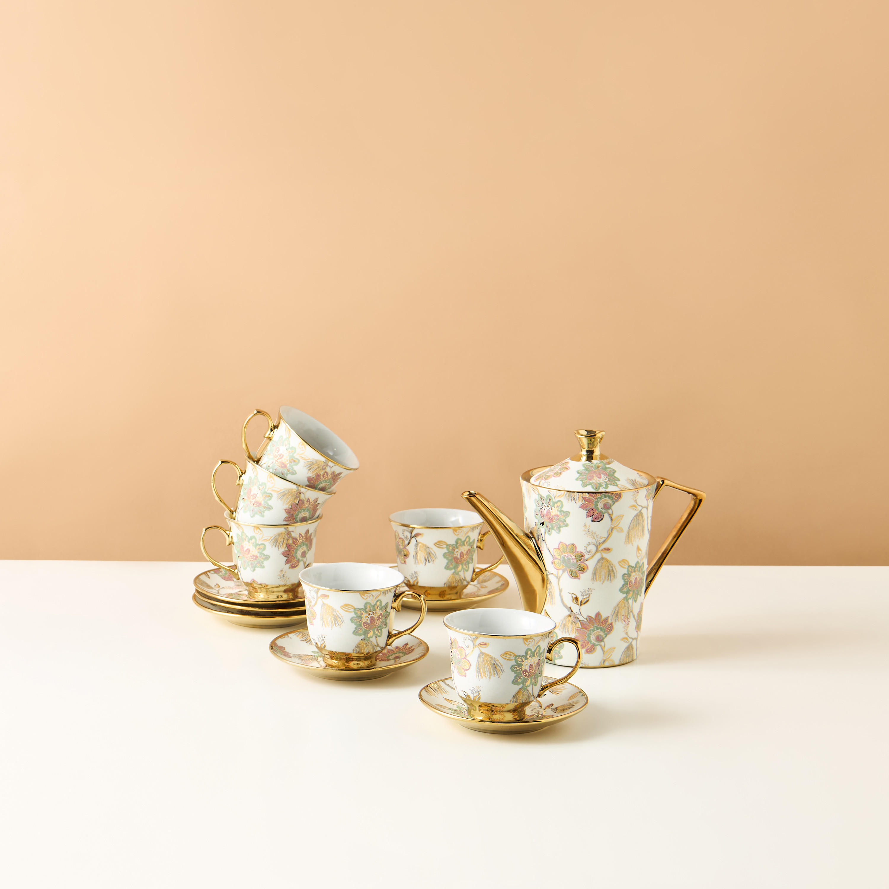 Floral Print 13-Piece Porcelain Tea Set-household-dining-teaandcoffee-teaandcoffeesets-image-3