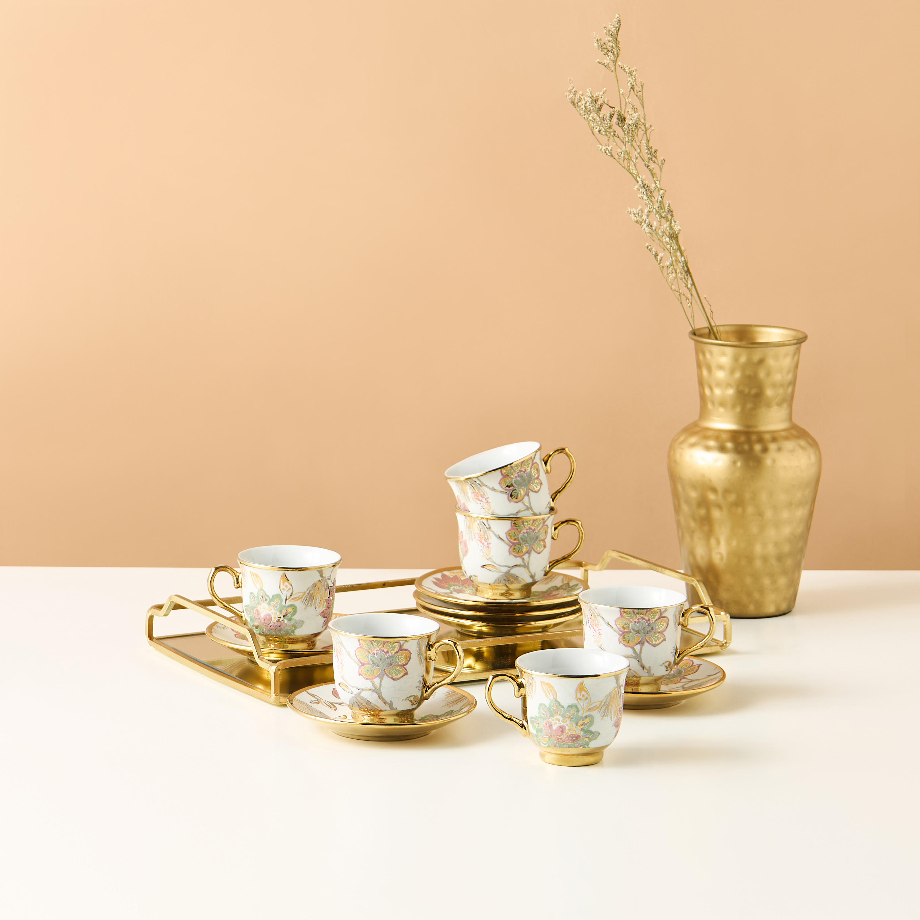 Floral Print 12-Piece Porcelain Coffee Set-household-dining-teaandcoffee-teaandcoffeesets-image-1
