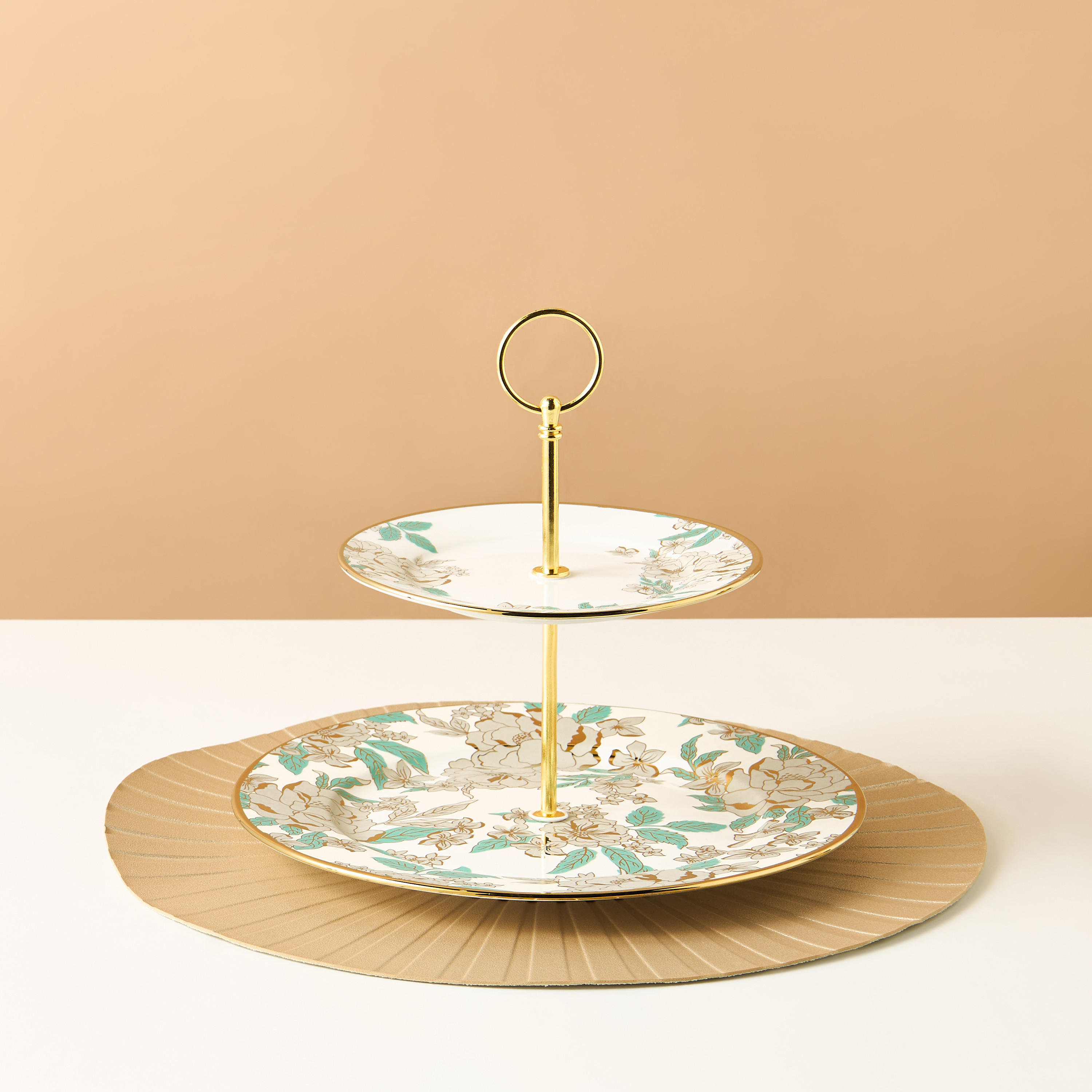 Golden Inflorescence 2-Tier Ceramic Cake Stand-household-dining-serveware-cakestands-image-1