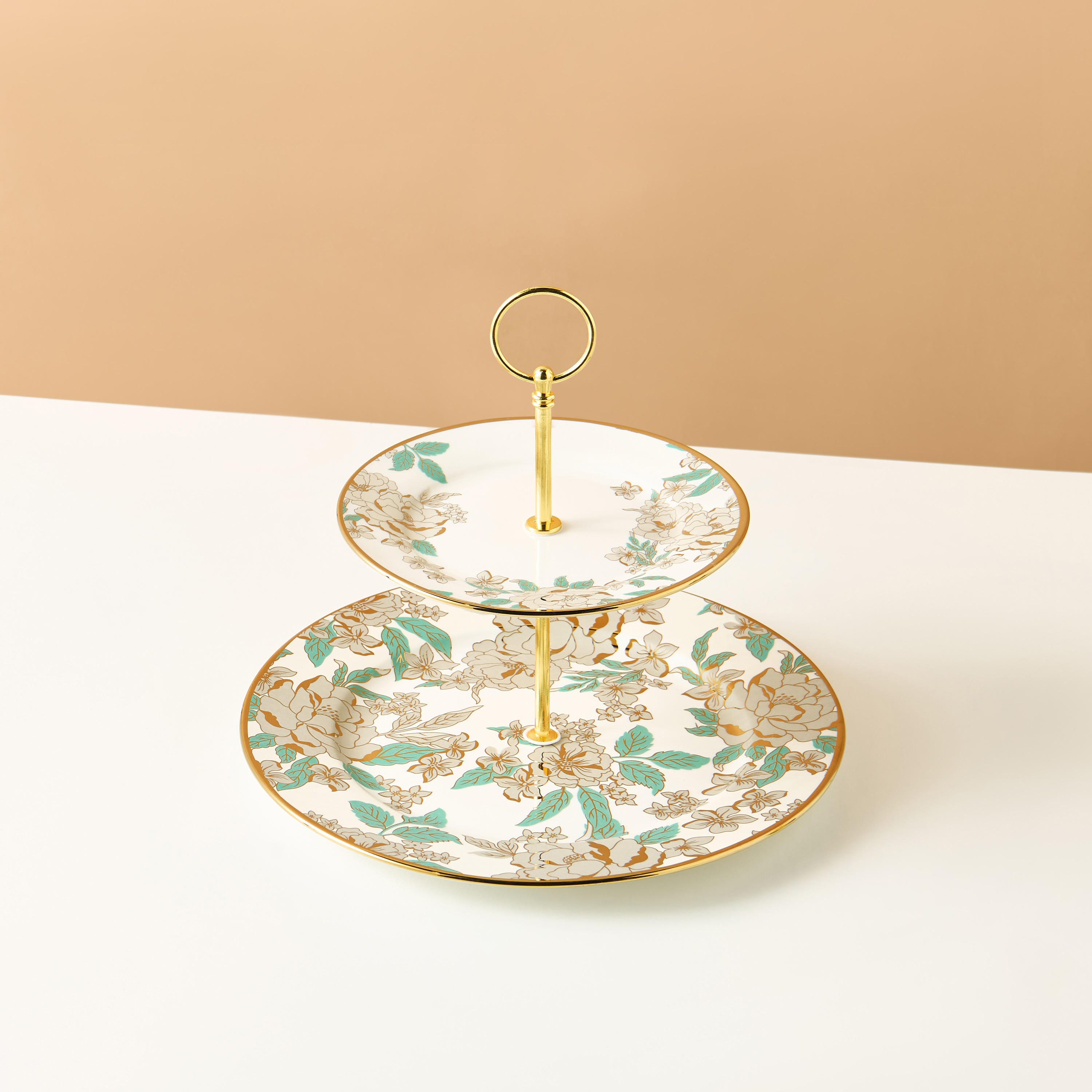 Golden Inflorescence 2-Tier Ceramic Cake Stand-household-dining-serveware-cakestands-image-3