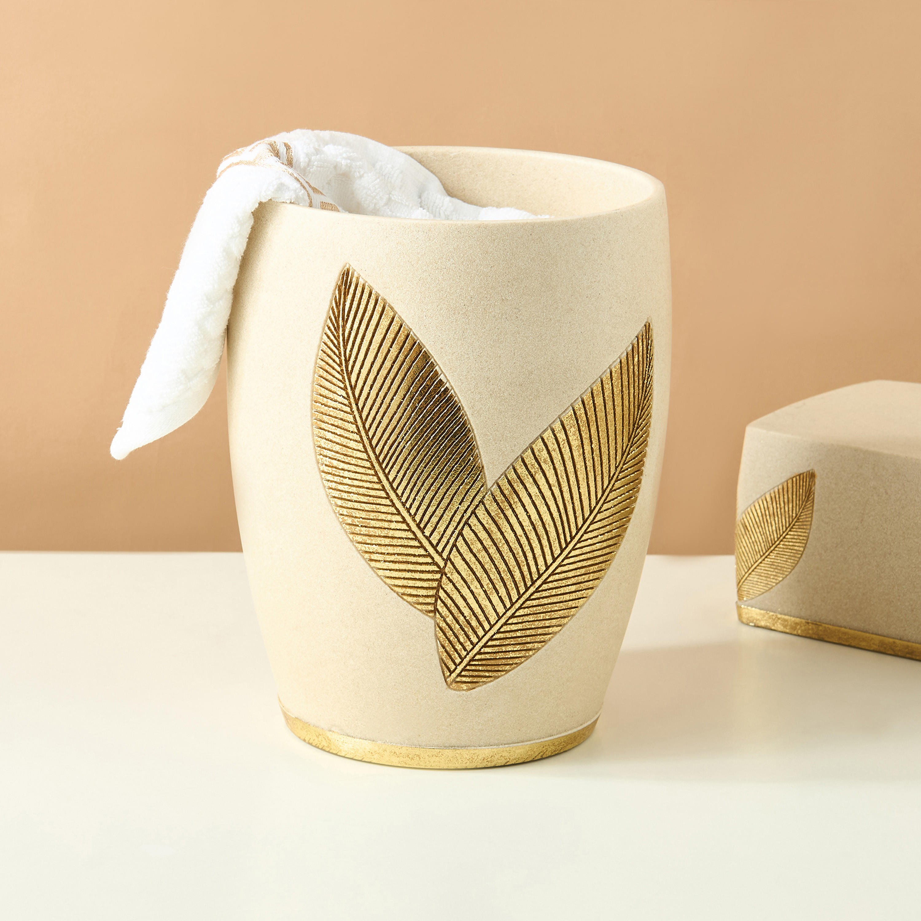 Golden Leaf Embossed Waste Bin-household-bathandlaundry-wastebinsandaccessories-image-1