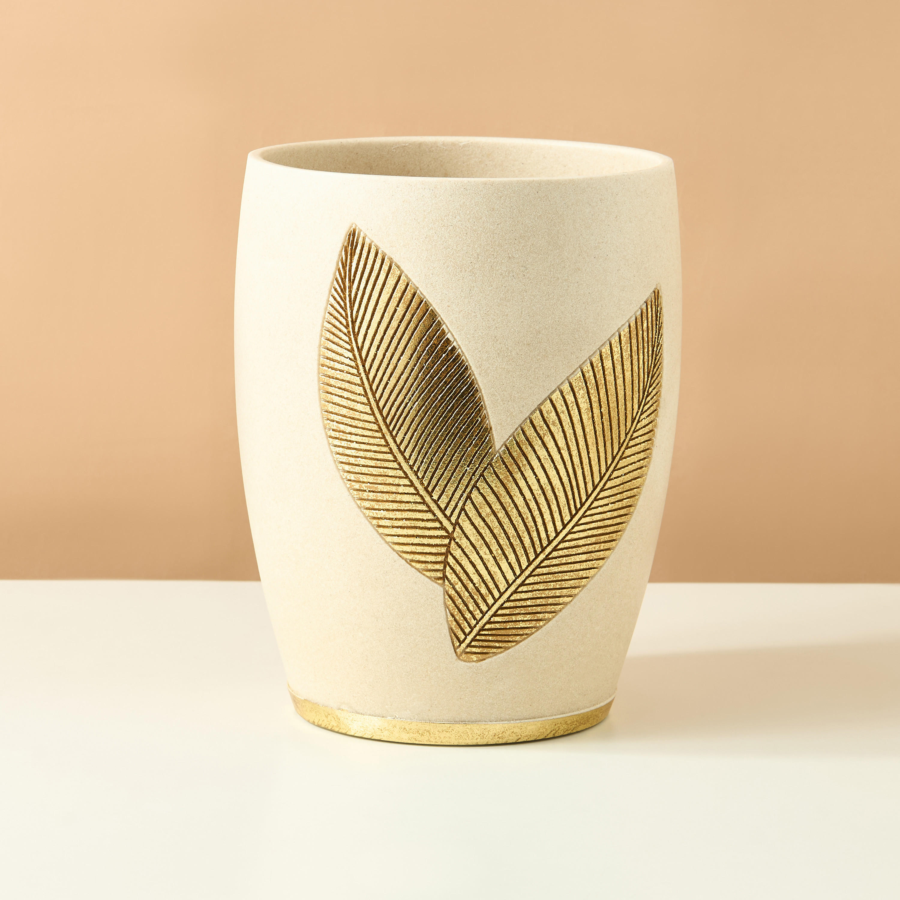 Golden Leaf Embossed Waste Bin-household-bathandlaundry-wastebinsandaccessories-image-2
