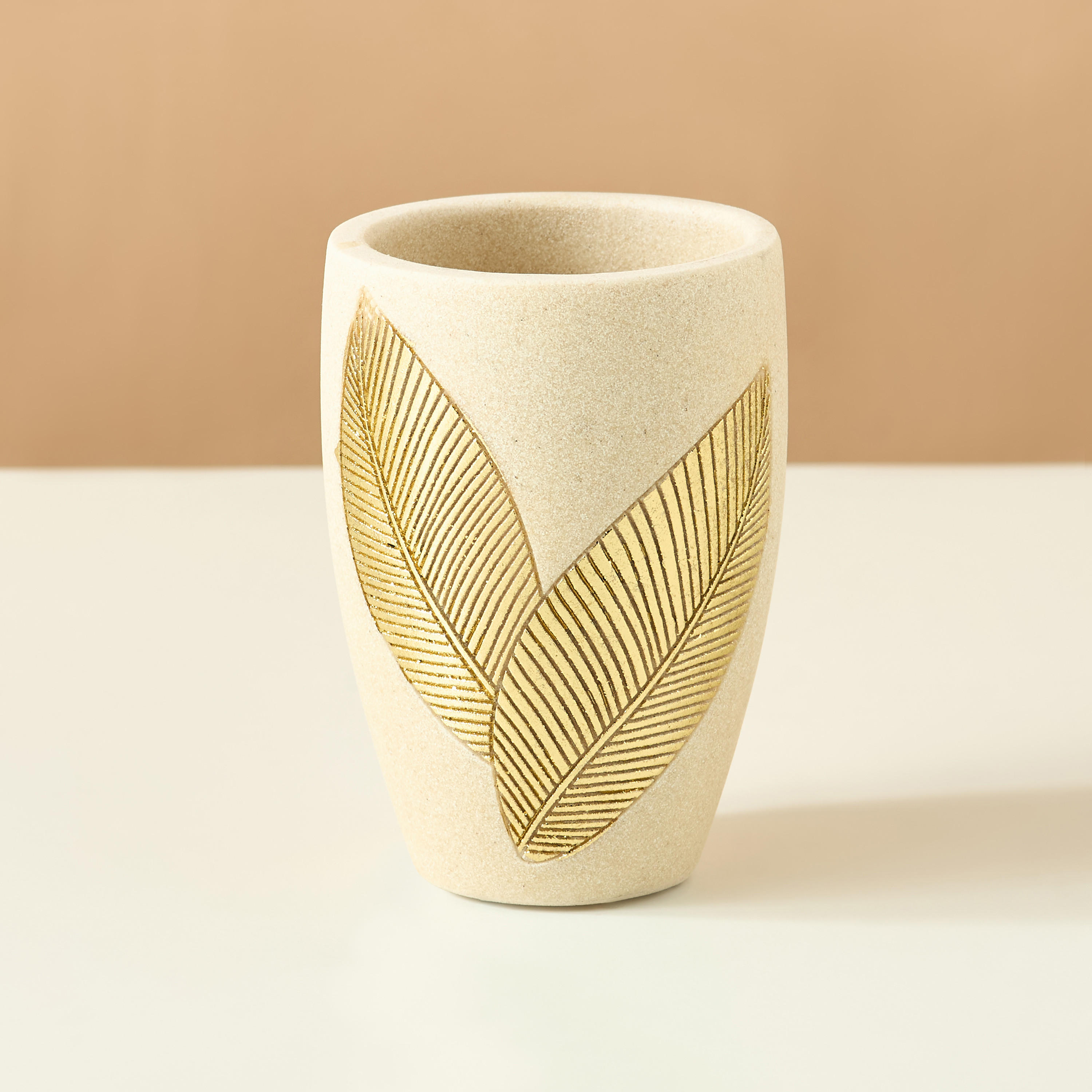 Golden Leaf Embossed Tumbler-household-bathandlaundry-bathaccessories-toothbrushholdersandtumblers-image-2