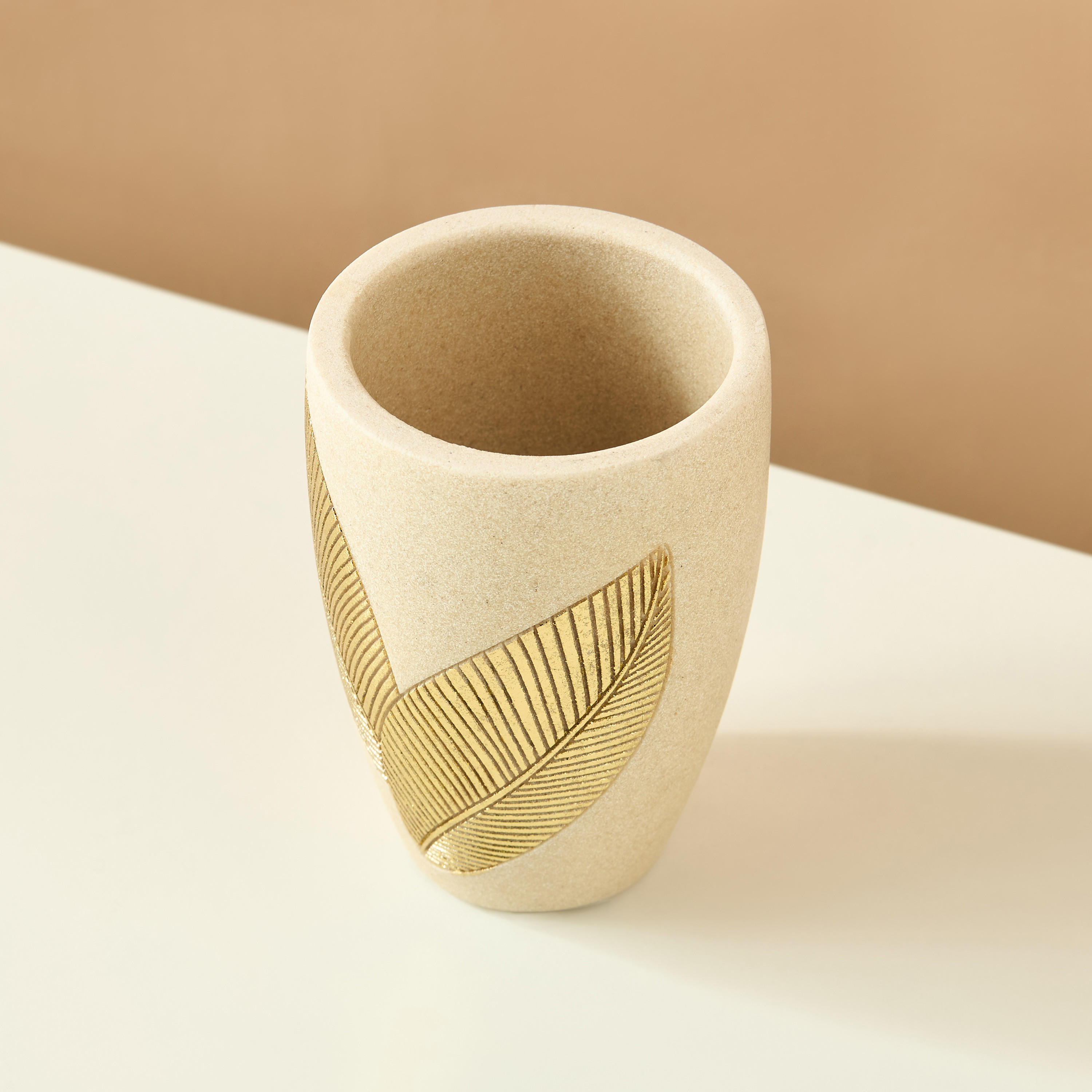 Golden Leaf Embossed Tumbler-household-bathandlaundry-bathaccessories-toothbrushholdersandtumblers-image-3