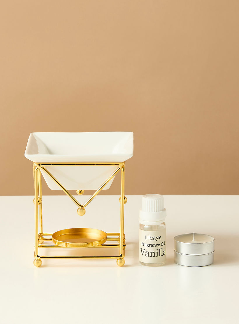 Metal Oil Burner with Tealight Candle and Fragrance Oil Gift Set-household-homefragrance-fragrancegiftset-image-3