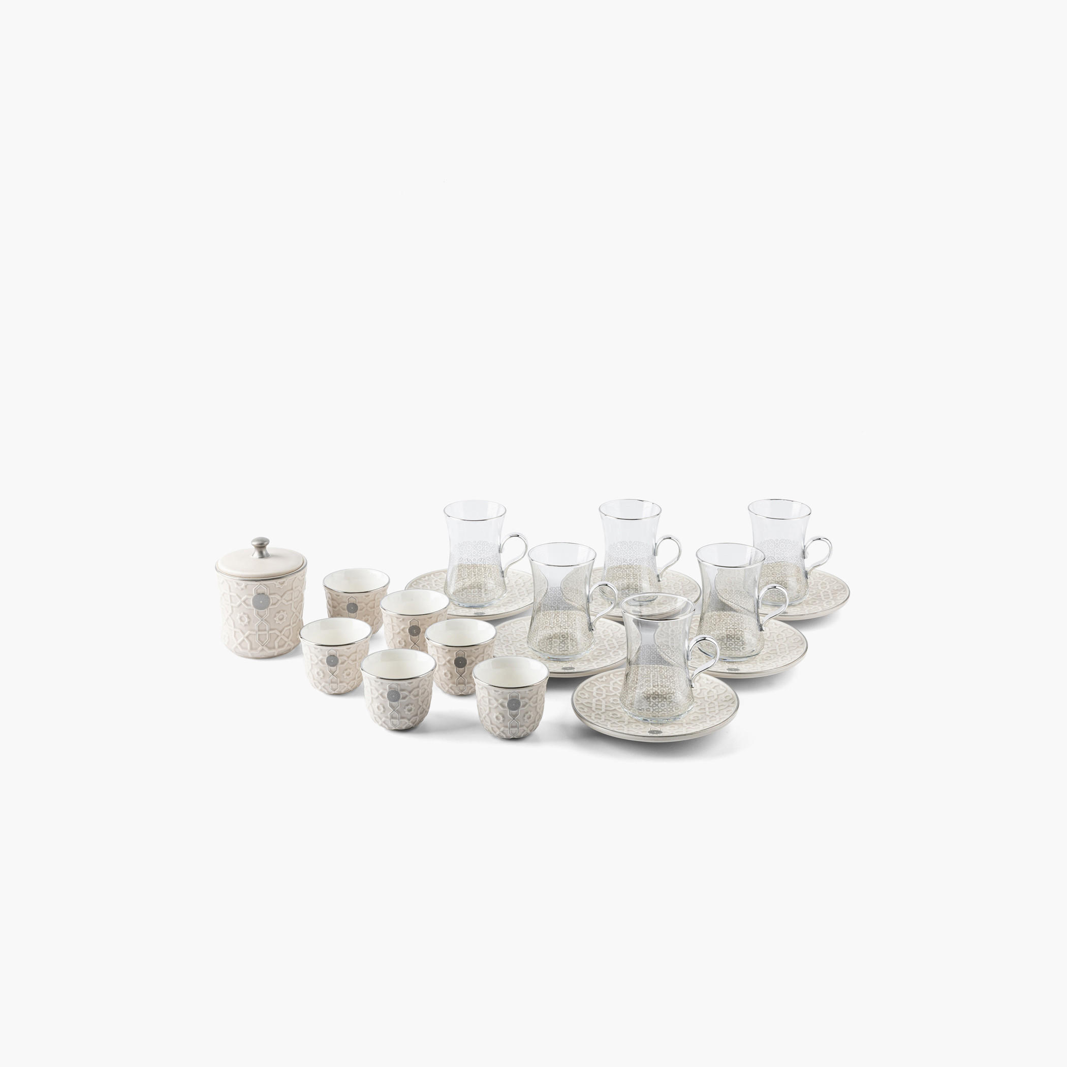 Otantik Rosette 19-Piece Porcelain Cup and Saucer Set with Sugar Pot-household-dining-teaandcoffee-teaandcoffeesets-image-2