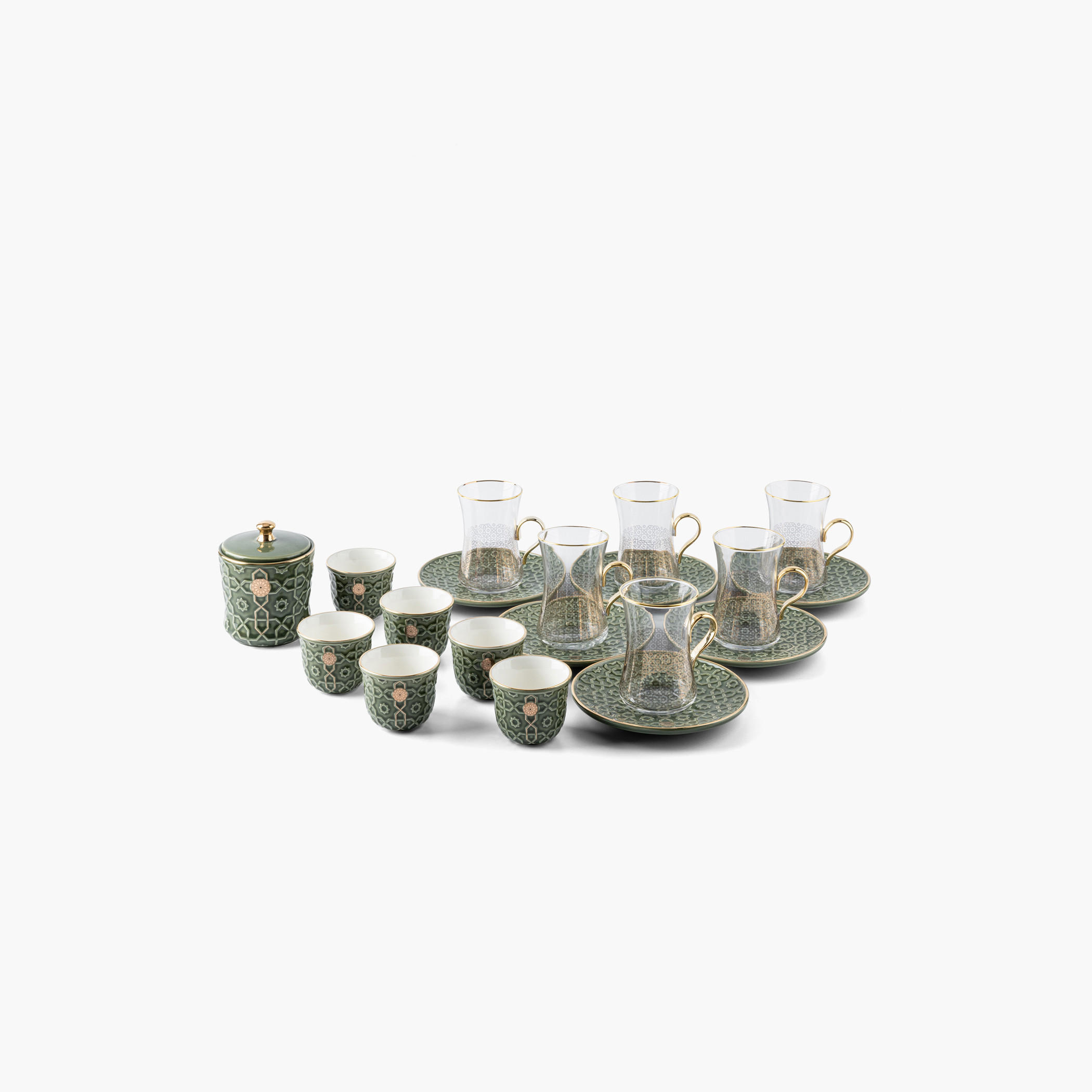 Otantik Rosette 19-Piece Porcelain Cup and Saucer Set with Sugar Pot-household-dining-teaandcoffee-teaandcoffeesets-image-3