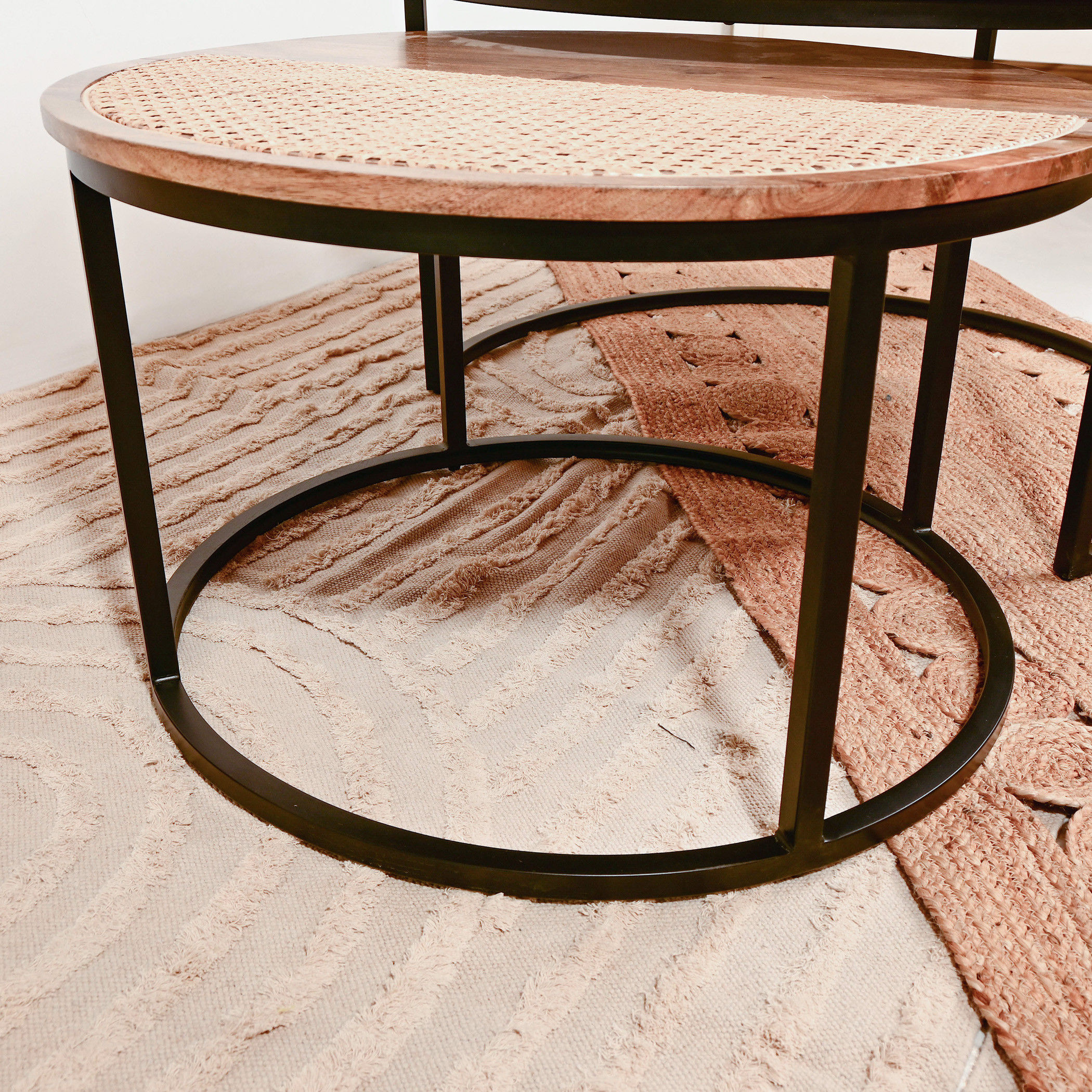 Home Carving 2-Piece Rattan Detail Wooden Nesting Table Set-furniture-livingroom-nestoftables-image-5