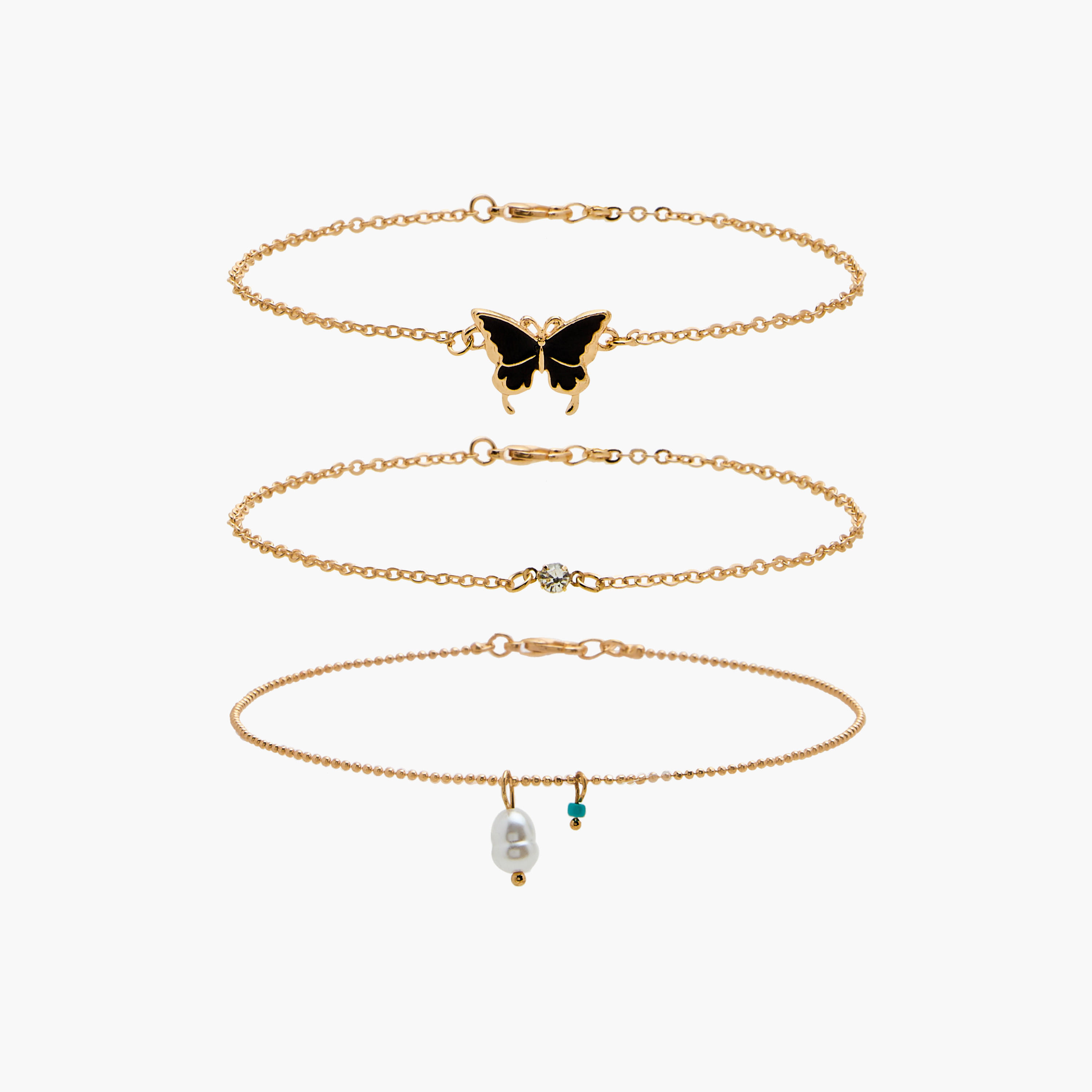Metallic Anklet with Lobster Clasp Closure - Set of 3-women-watchesandjewellery-jewellery-anklets-image-1