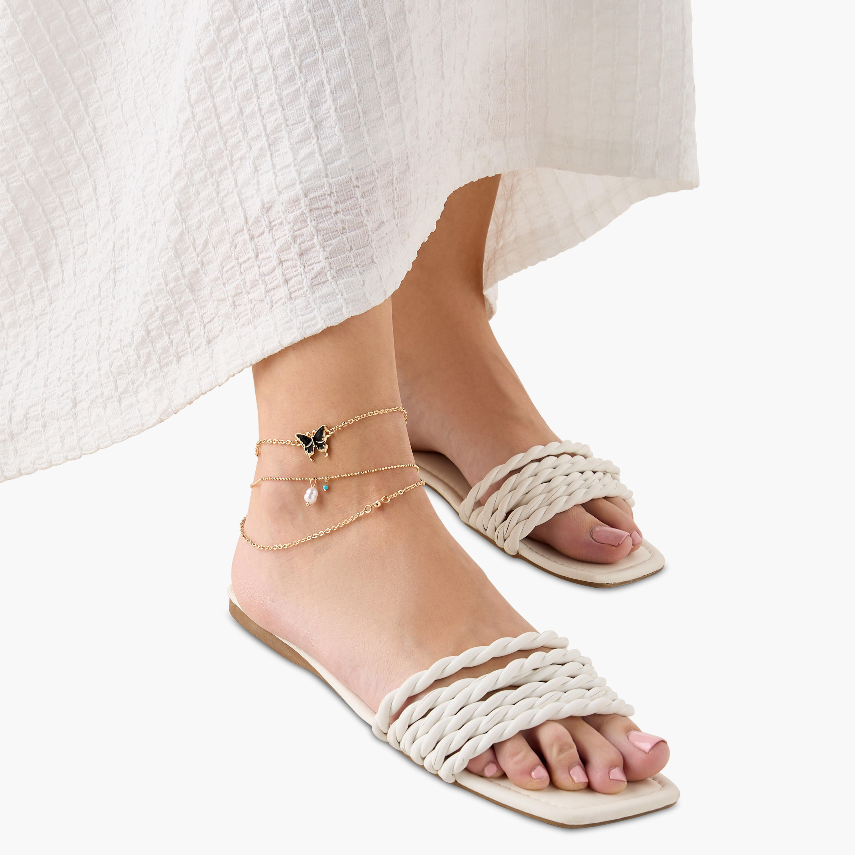 Metallic Anklet with Lobster Clasp Closure - Set of 3-women-watchesandjewellery-jewellery-anklets-image-2
