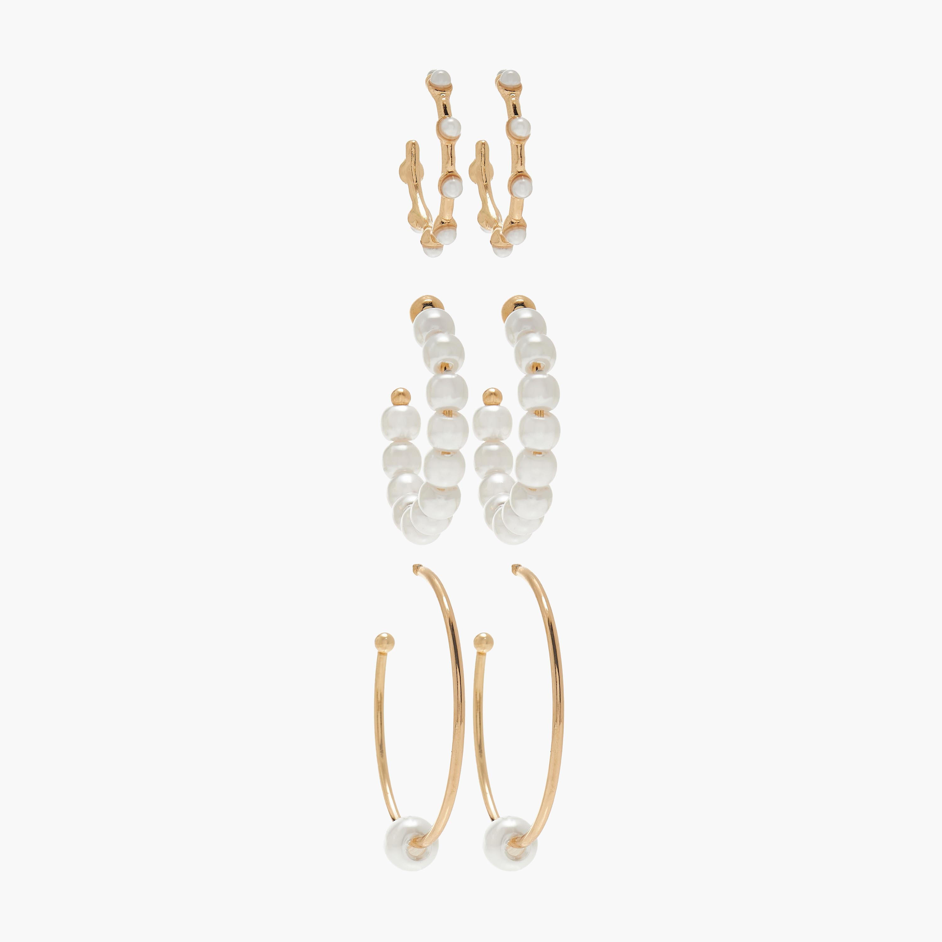حلقان طوق مزينة باللؤلؤ بمكبس إغلاق خلفي - طقم من 3-women-watchesandjewellery-jewellery-earrings-image-1