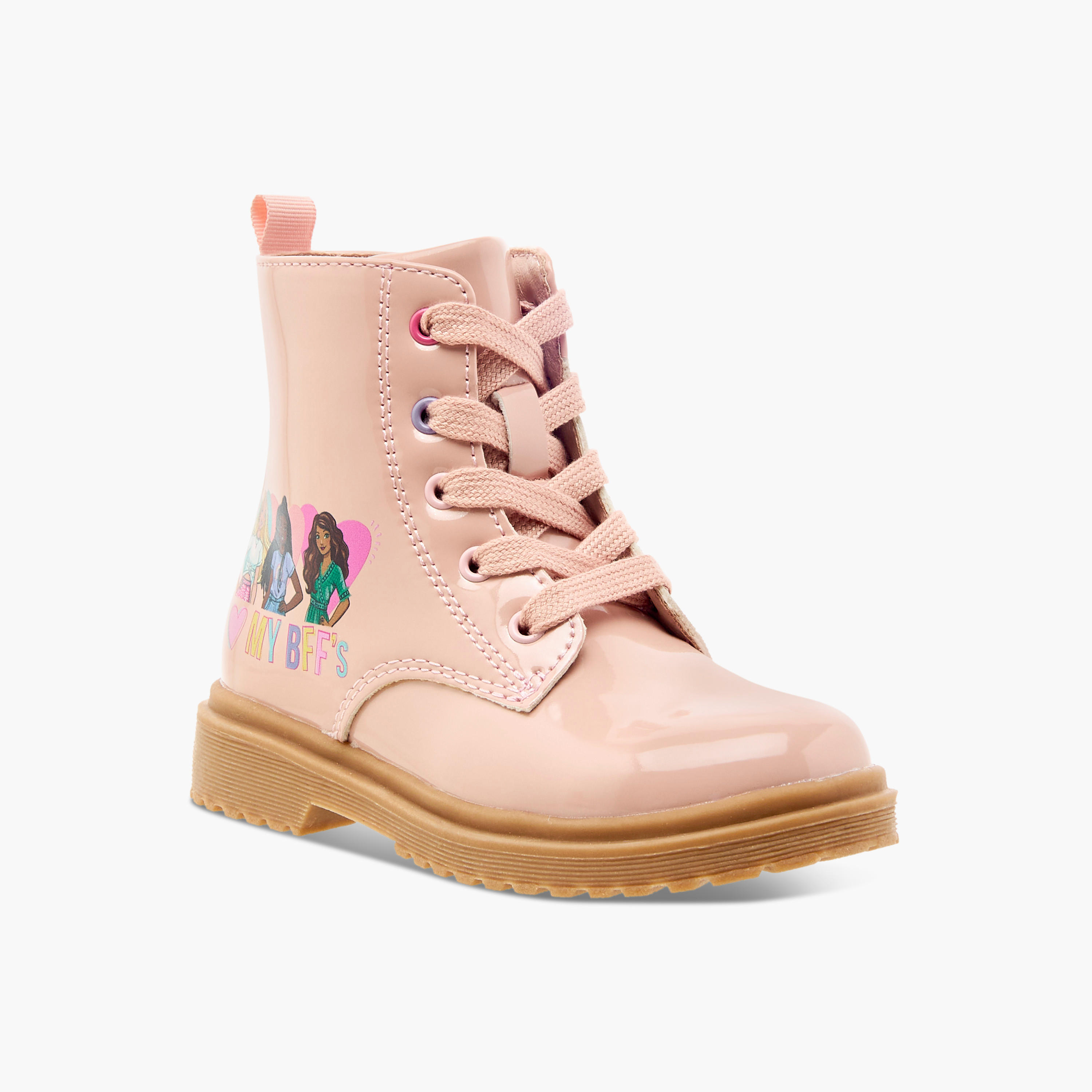 Barbie Printed Ankle Boots with Lace-Up Closure-girls-shoes-boots-image-2