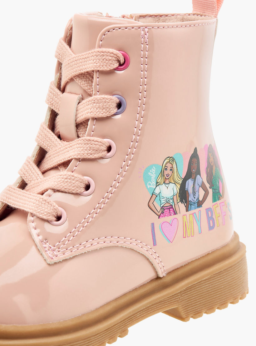Barbie Printed Ankle Boots with Lace-Up Closure-girls-shoes-boots-image-4