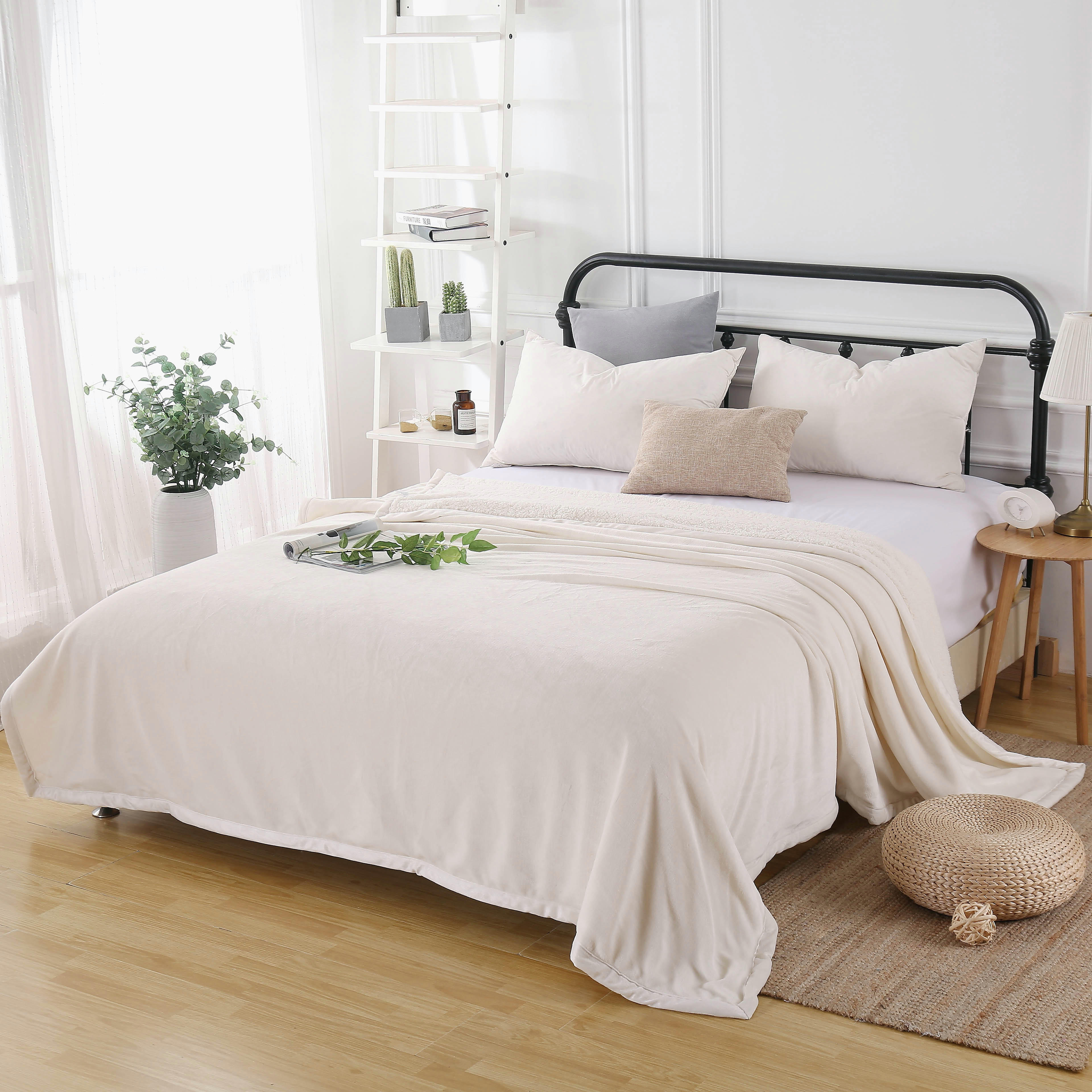 Karleen Decor Solid Sherpa Flannel Textured Blanket - 230x260 cms-household-bedding-blankets-image-1