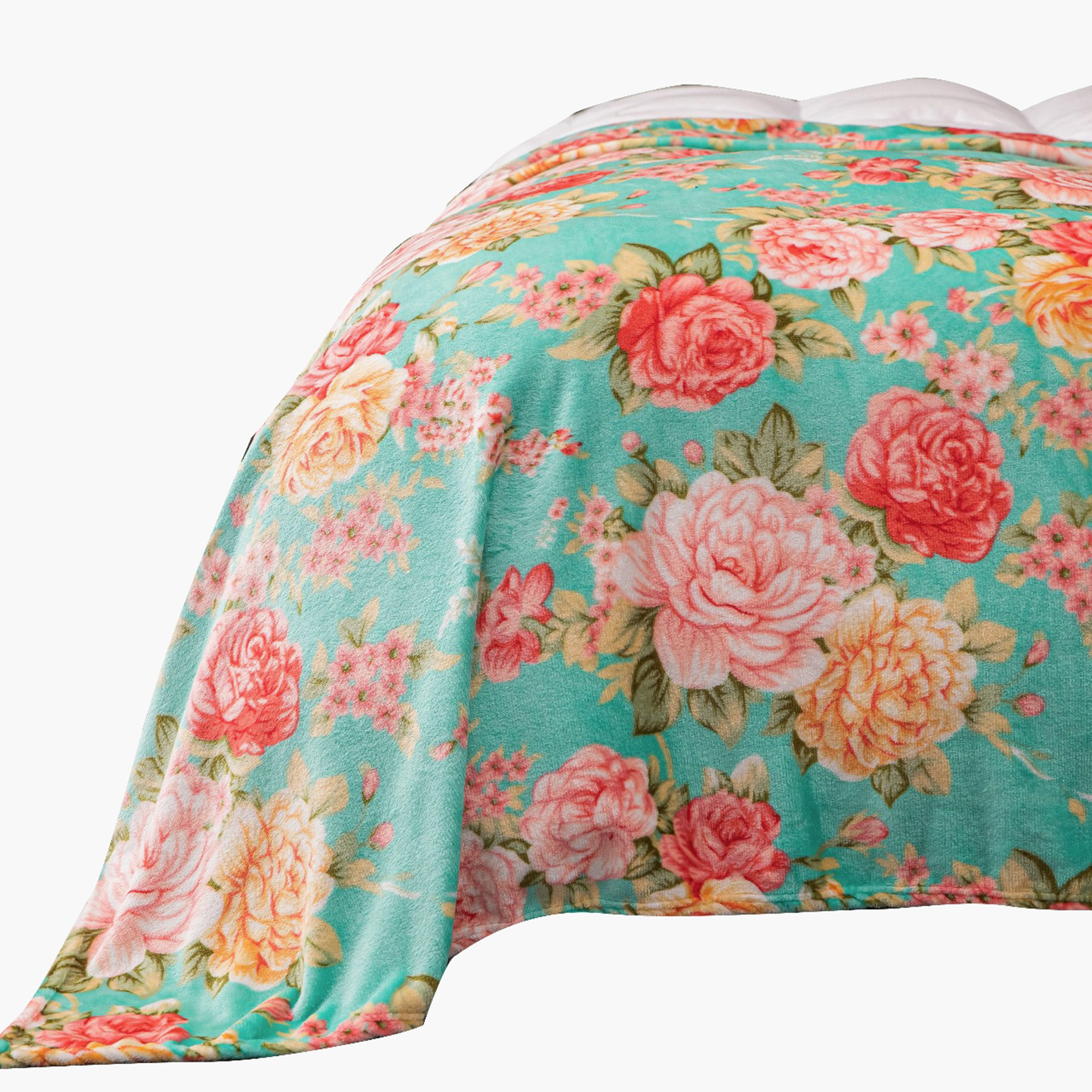 بطانية فلانيل بطبعات أزهار من كارلين ديكور - 220x240 سم-household-bedding-blankets-image-2