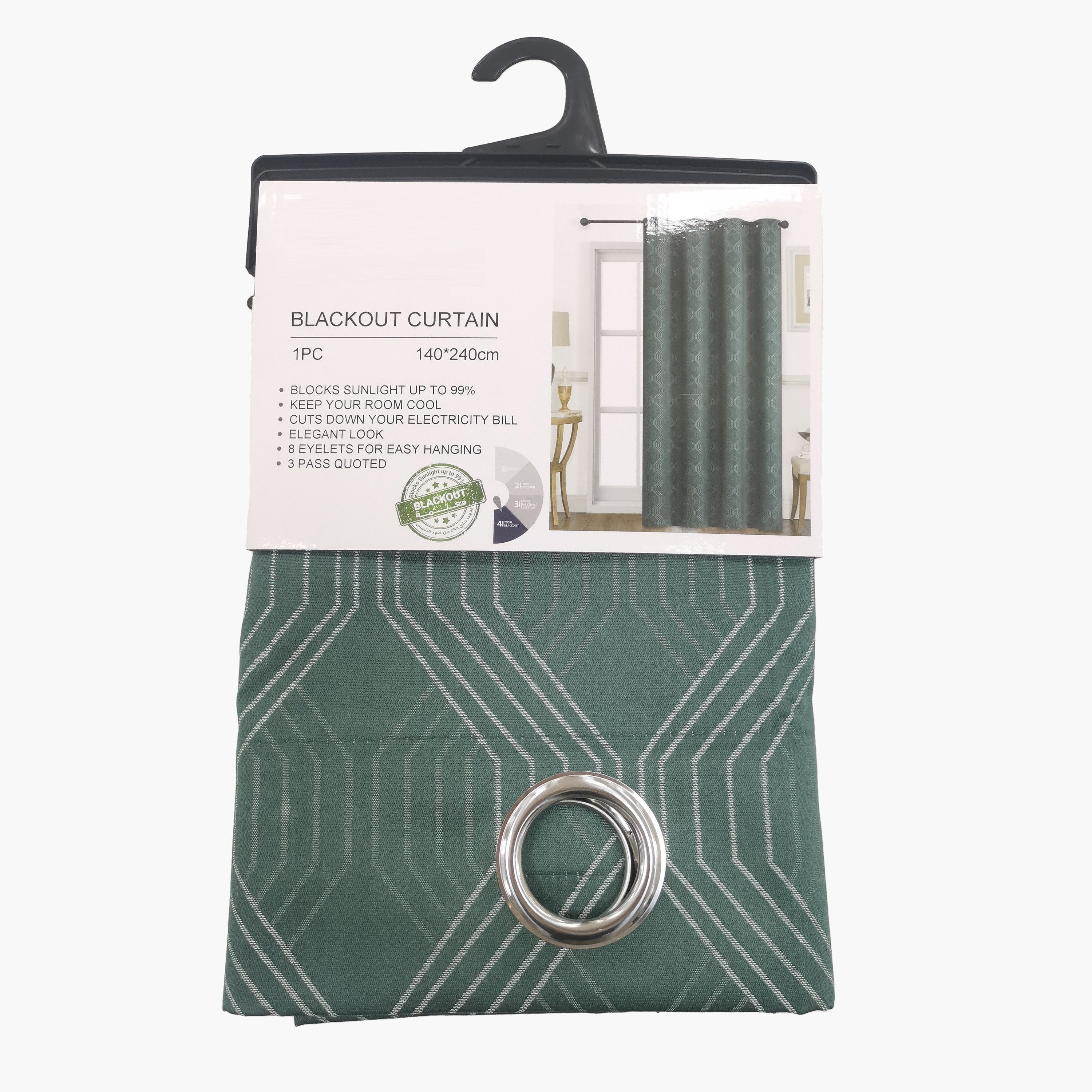 ستارة تعتيم بارزة الملمس بحلقات - 140x240 سم-household-windows-curtains-image-2