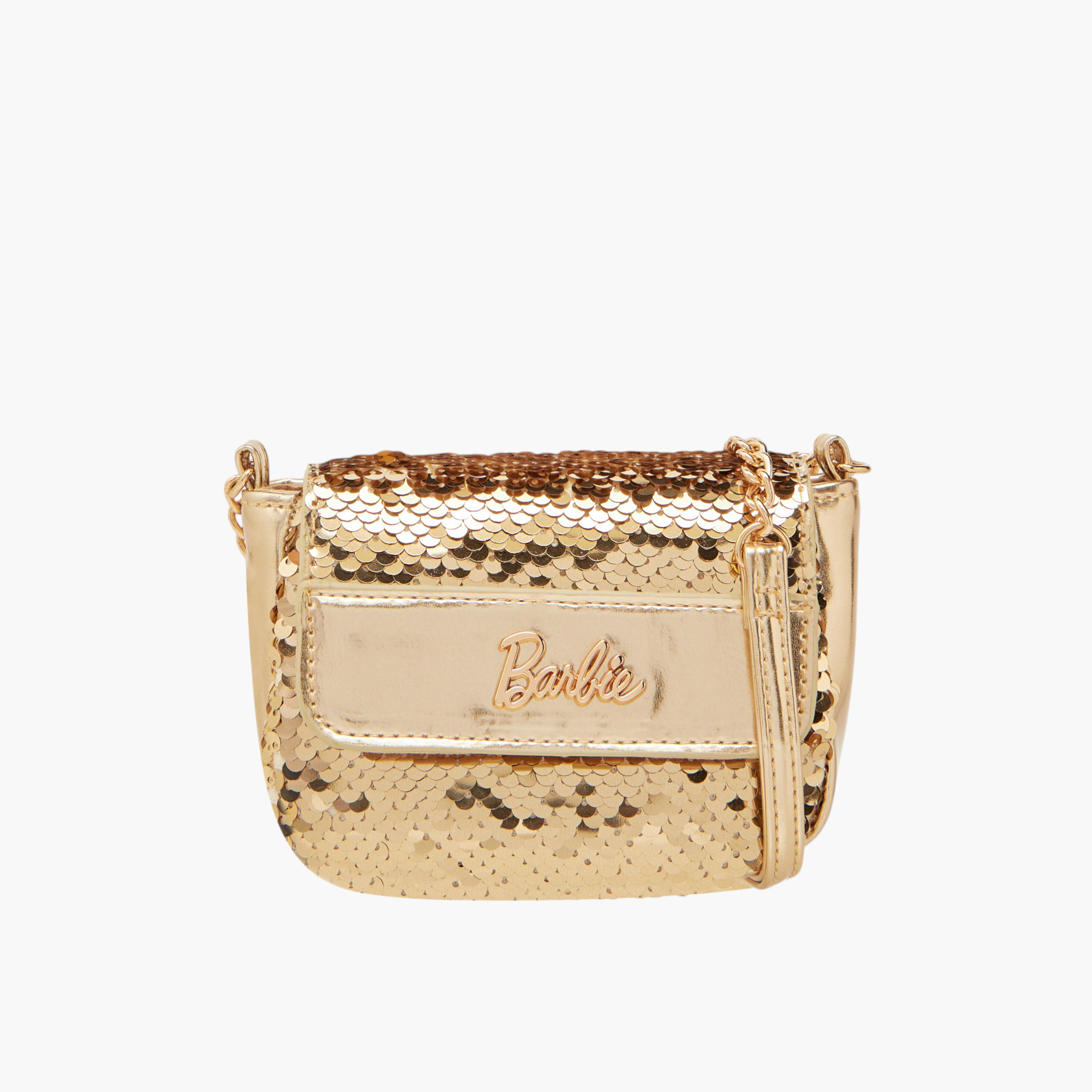 Barbie All-Over Embellished Crossbody Bag with Button Closure-girls-accessories-bags-image-1