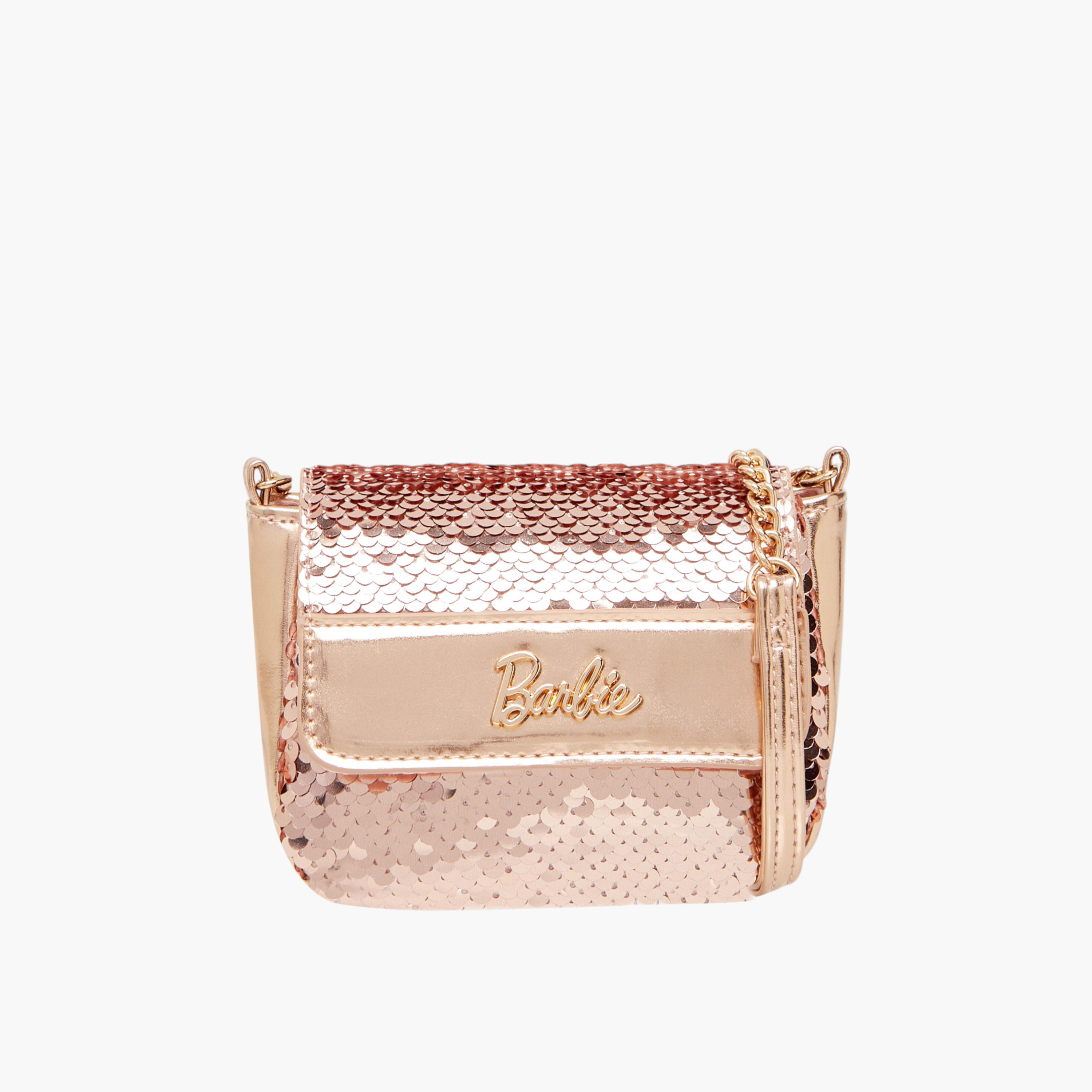 Barbie All-Over Embellished Crossbody Bag with Button Closure-girls-accessories-bags-image-1