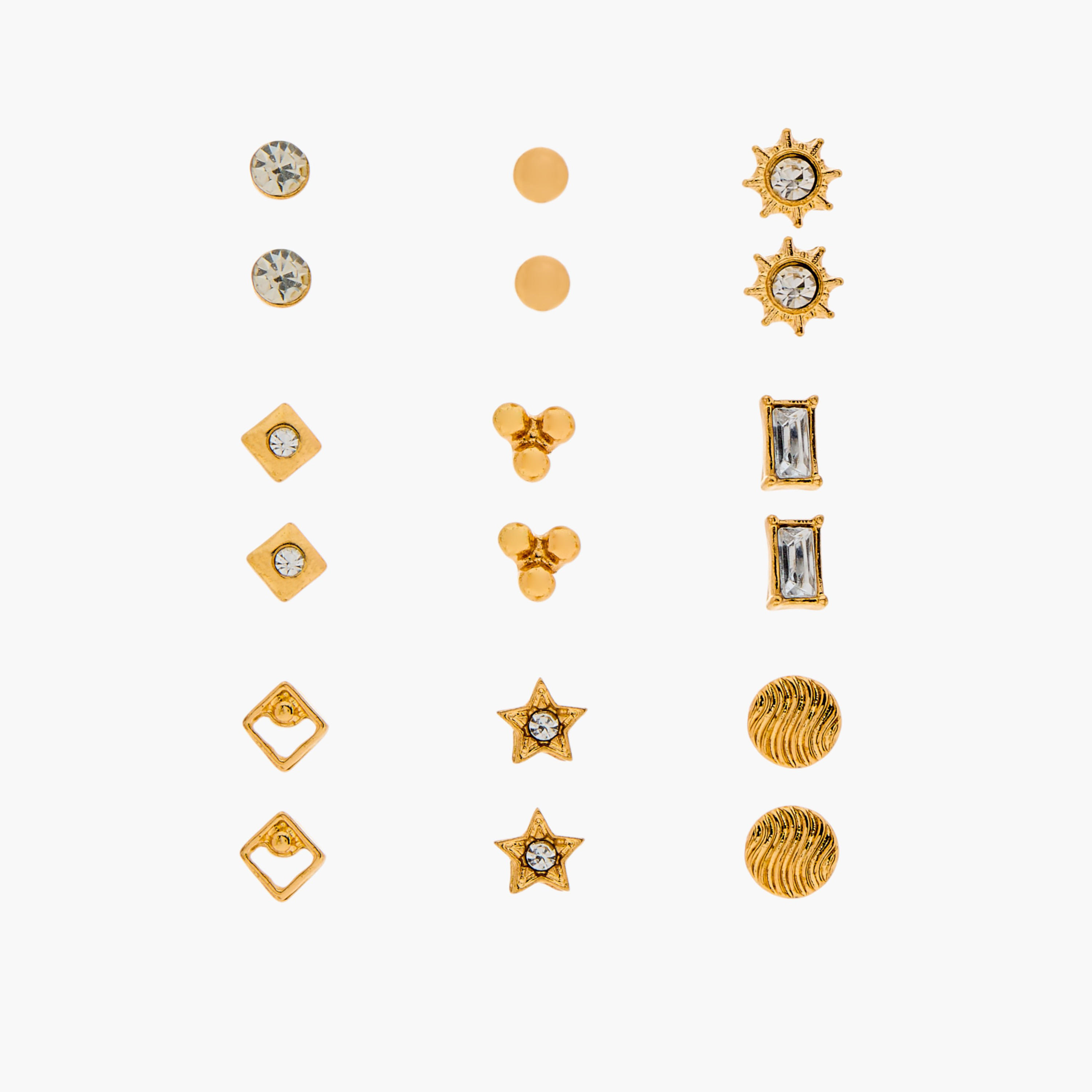 Assorted Mettalic Stud Earrings with Pushback Closure - Set of 9-women-watchesandjewellery-jewellery-earrings-image-1