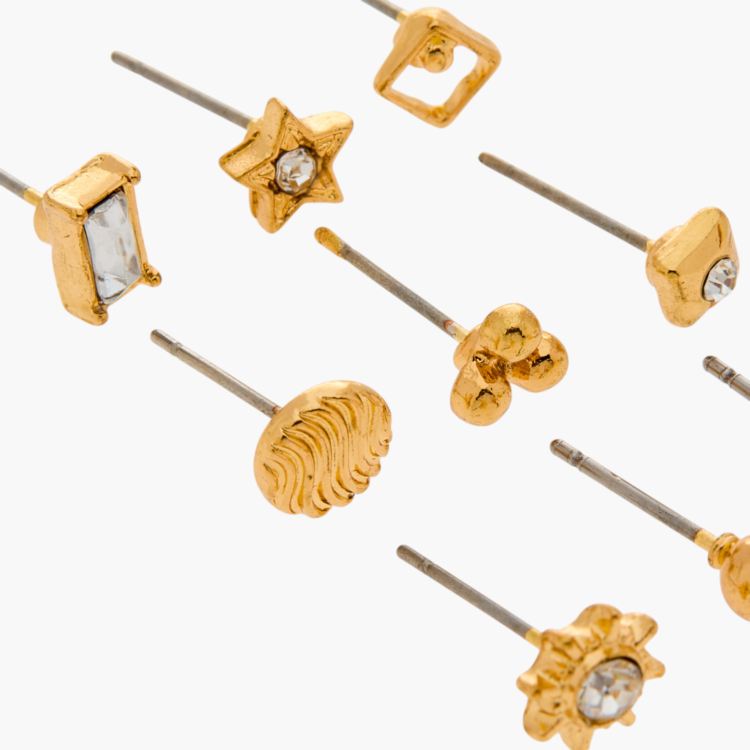 Assorted Mettalic Stud Earrings with Pushback Closure - Set of 9-women-watchesandjewellery-jewellery-earrings-image-4