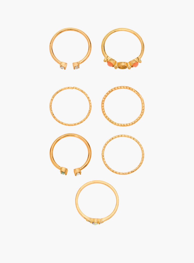 طقم خواتم معدنية متنوعة 7 قطع - مقاس L-XL-women-watchesandjewellery-jewellery-rings-image-3