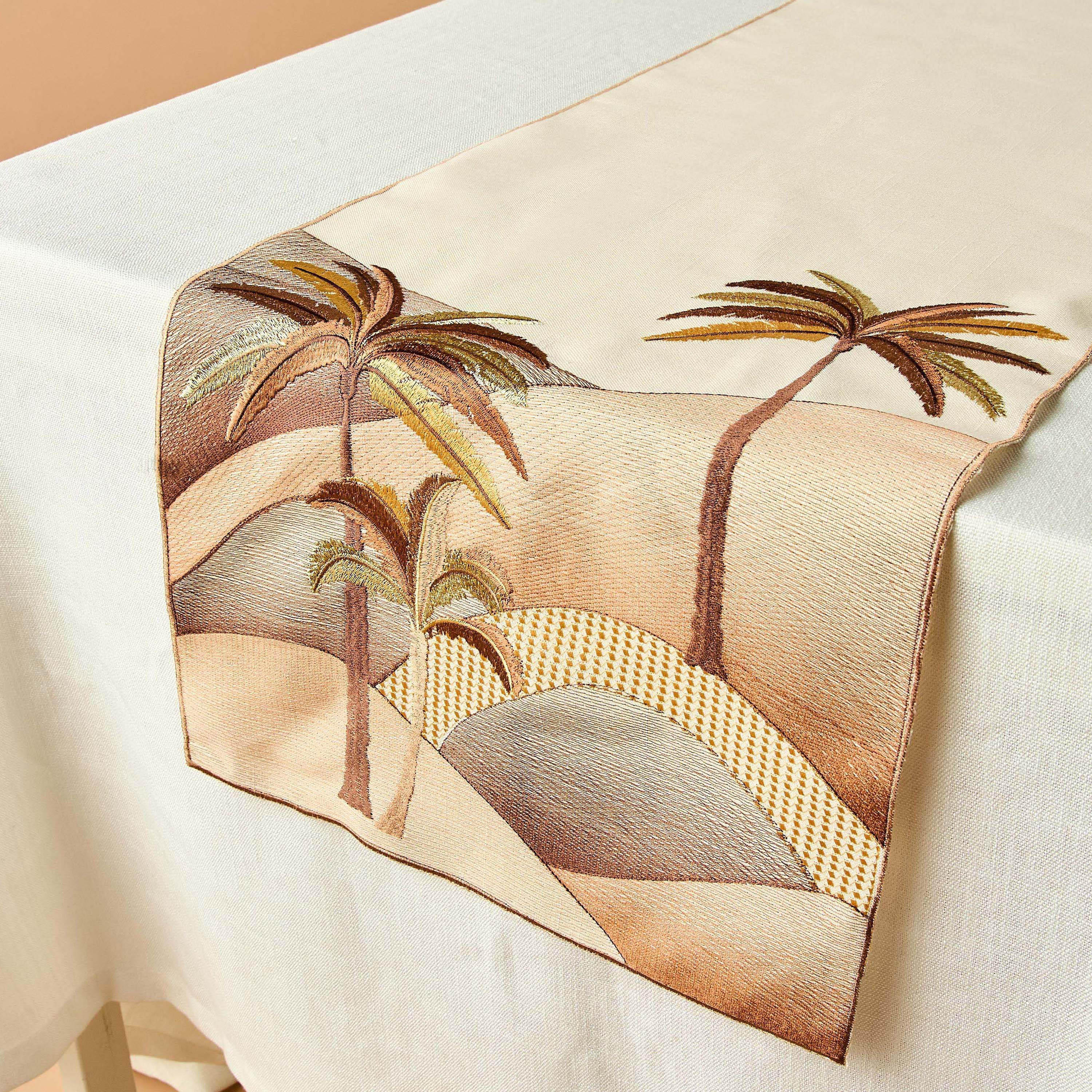Palm Embroidered Runner - 180x35 cms-household-dining-tablelinen-runnersandtablecovers-image-2