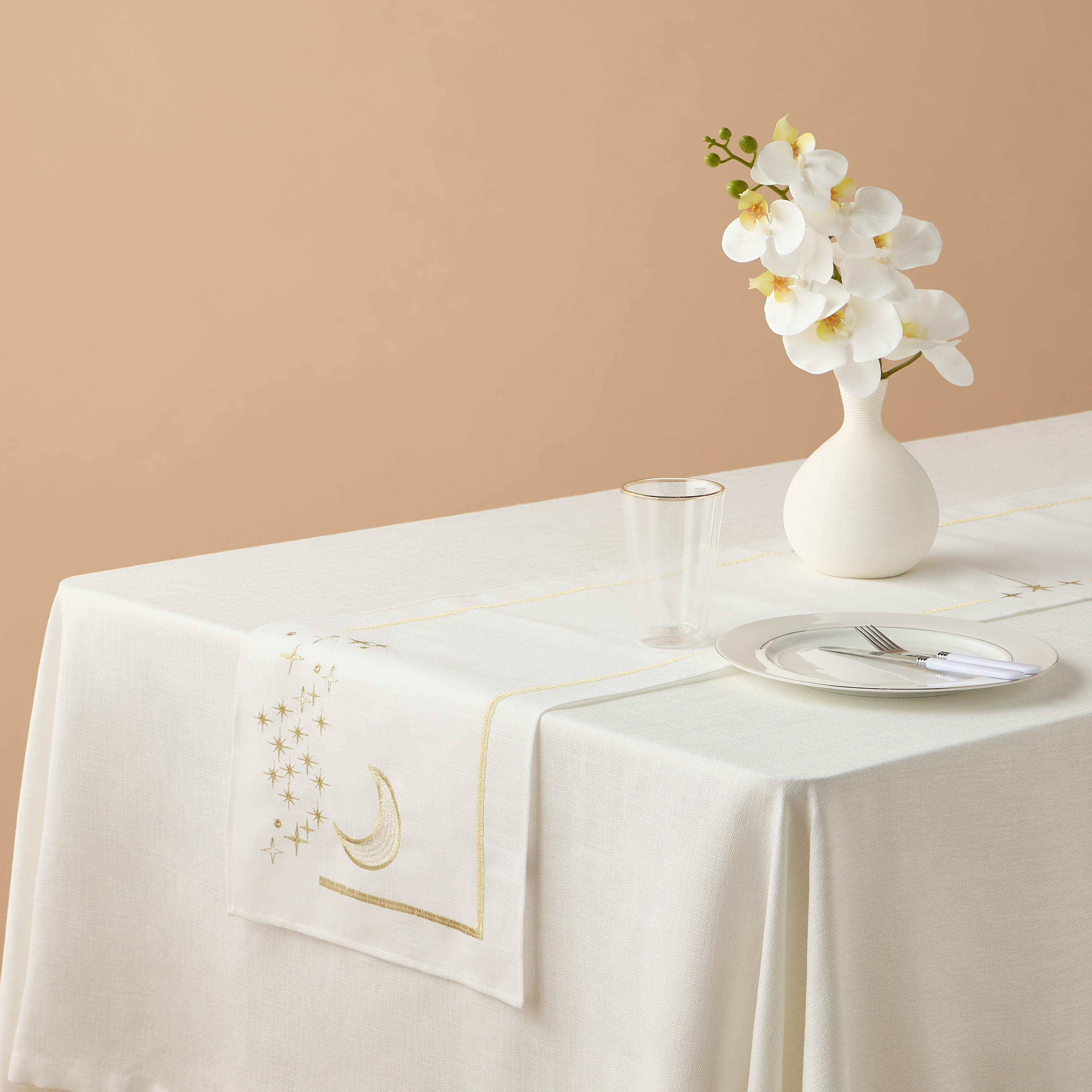 Crescent Embroidered Table Runner - 180x35 cms-household-dining-tablelinen-runnersandtablecovers-image-1