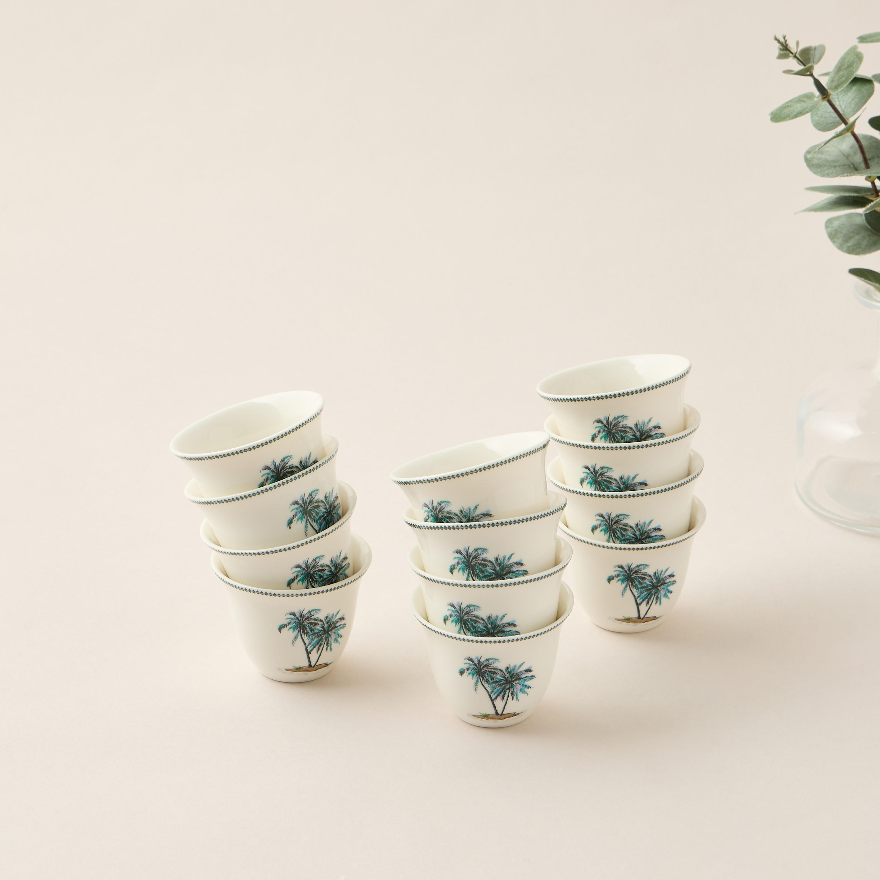 Palm Print 12-Piece New Bone China Kahwa Cup Set-household-dining-teaandcoffee-teaandcoffeesets-image-2
