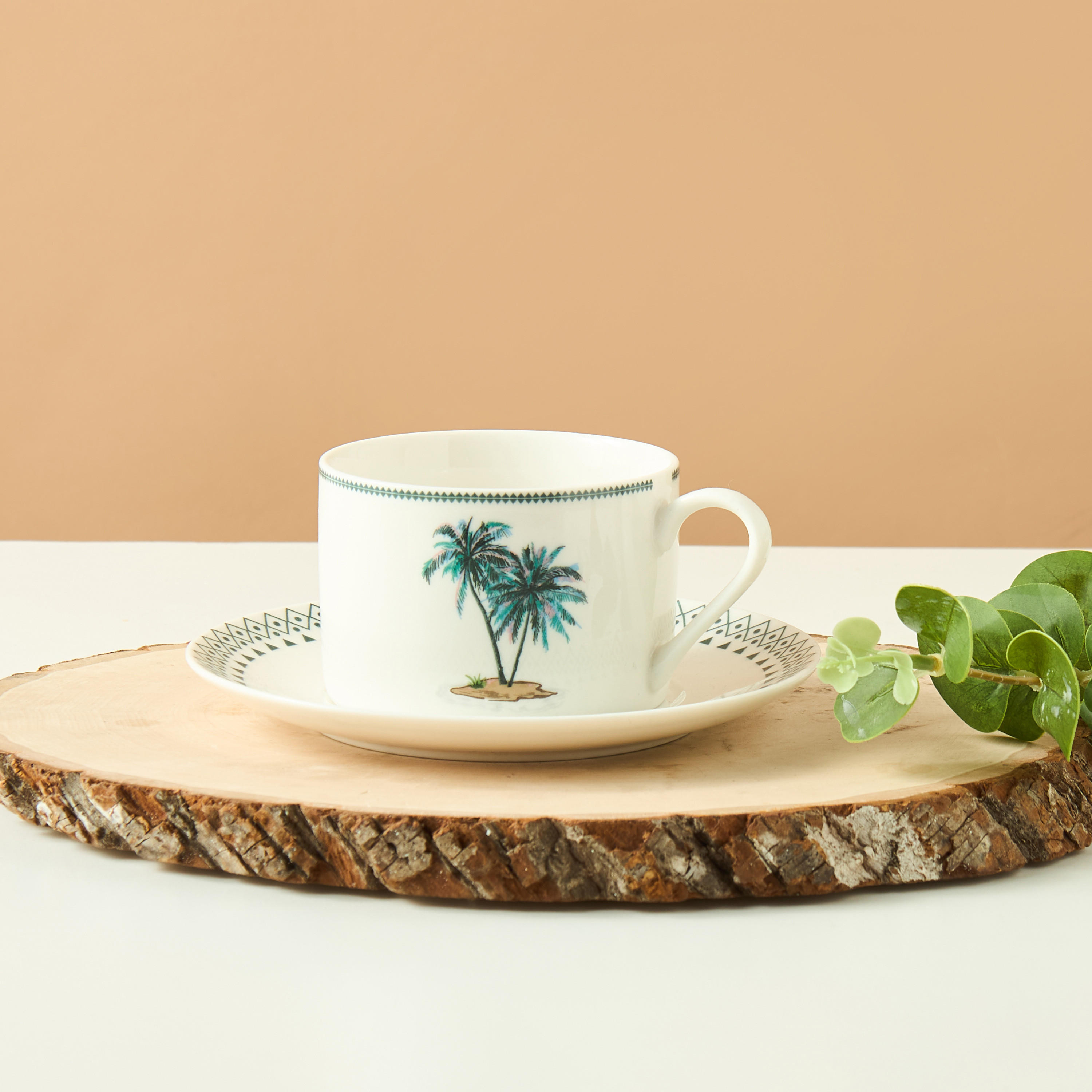 Palm 2-Piece New Bone China Tea Cup and Saucer Set - 200 ml-household-dining-teaandcoffee-teaandcoffeesets-image-1