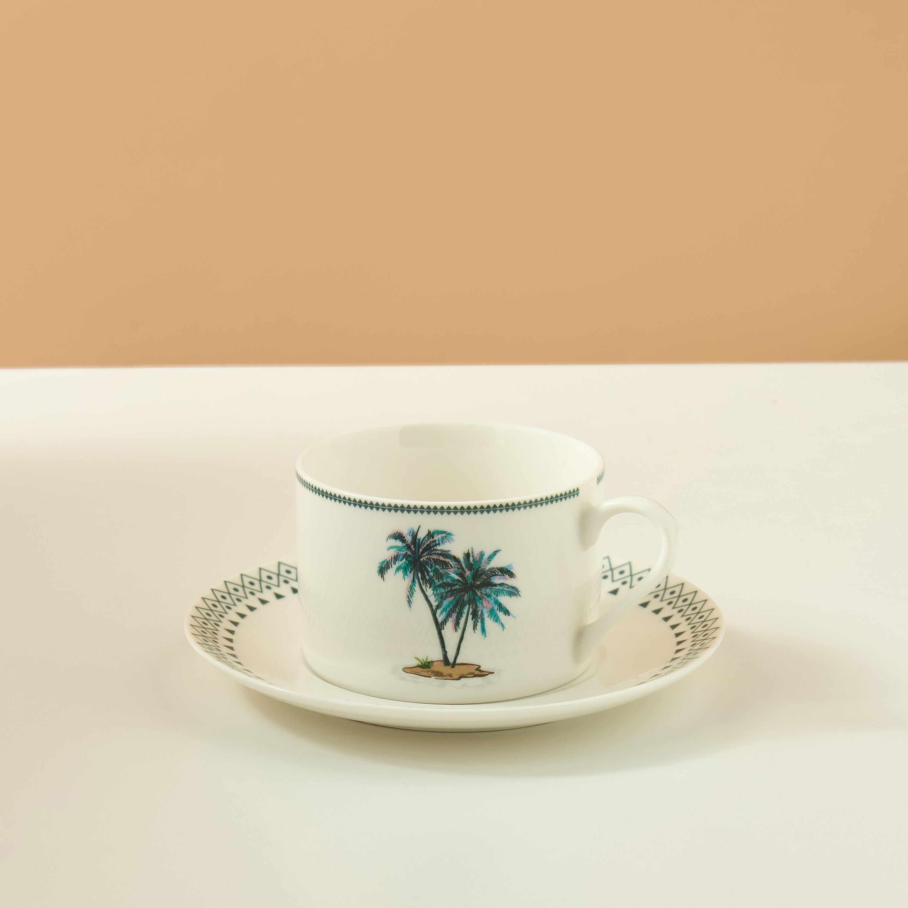 Palm 2-Piece New Bone China Tea Cup and Saucer Set - 200 ml-household-dining-teaandcoffee-teaandcoffeesets-image-2