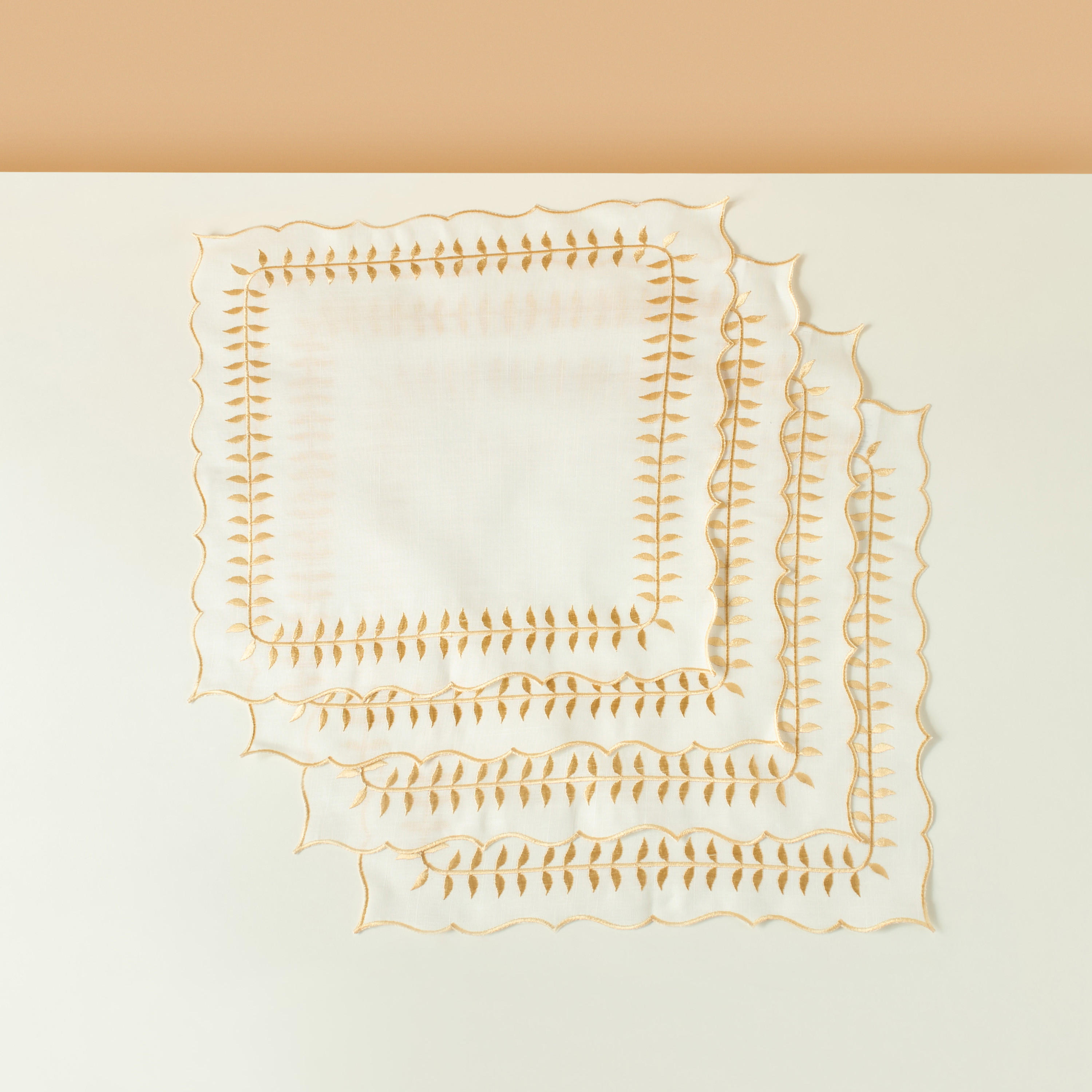 Leaf Embroidered 4-Piece Napkin Set - 45x45 cms-household-dining-tablelinen-napkinsandaccessories-image-2