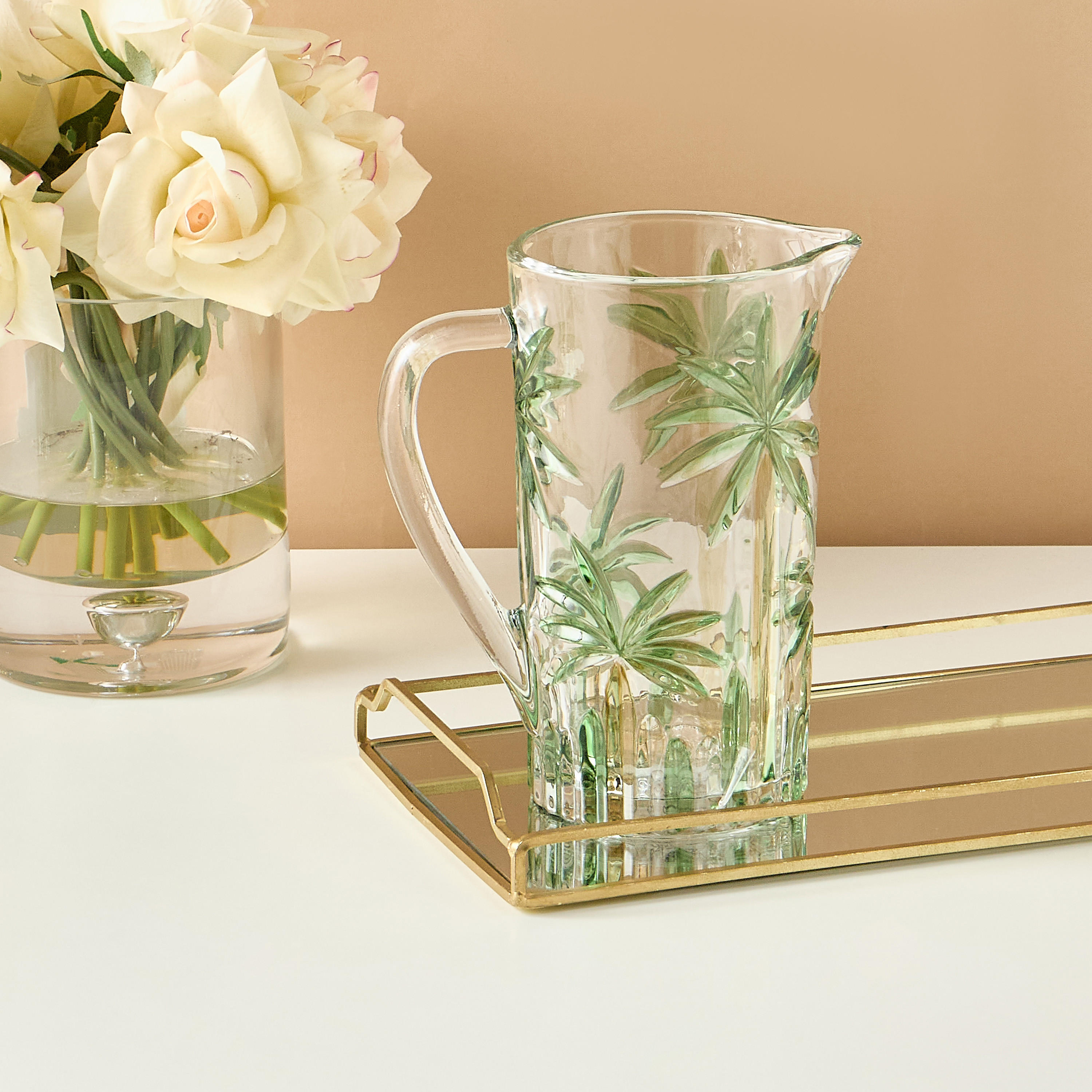 Palm Tree Glass Embossed Pitcher-household-dining-drinkserveware-jugsdecantersandcarafes-image-1
