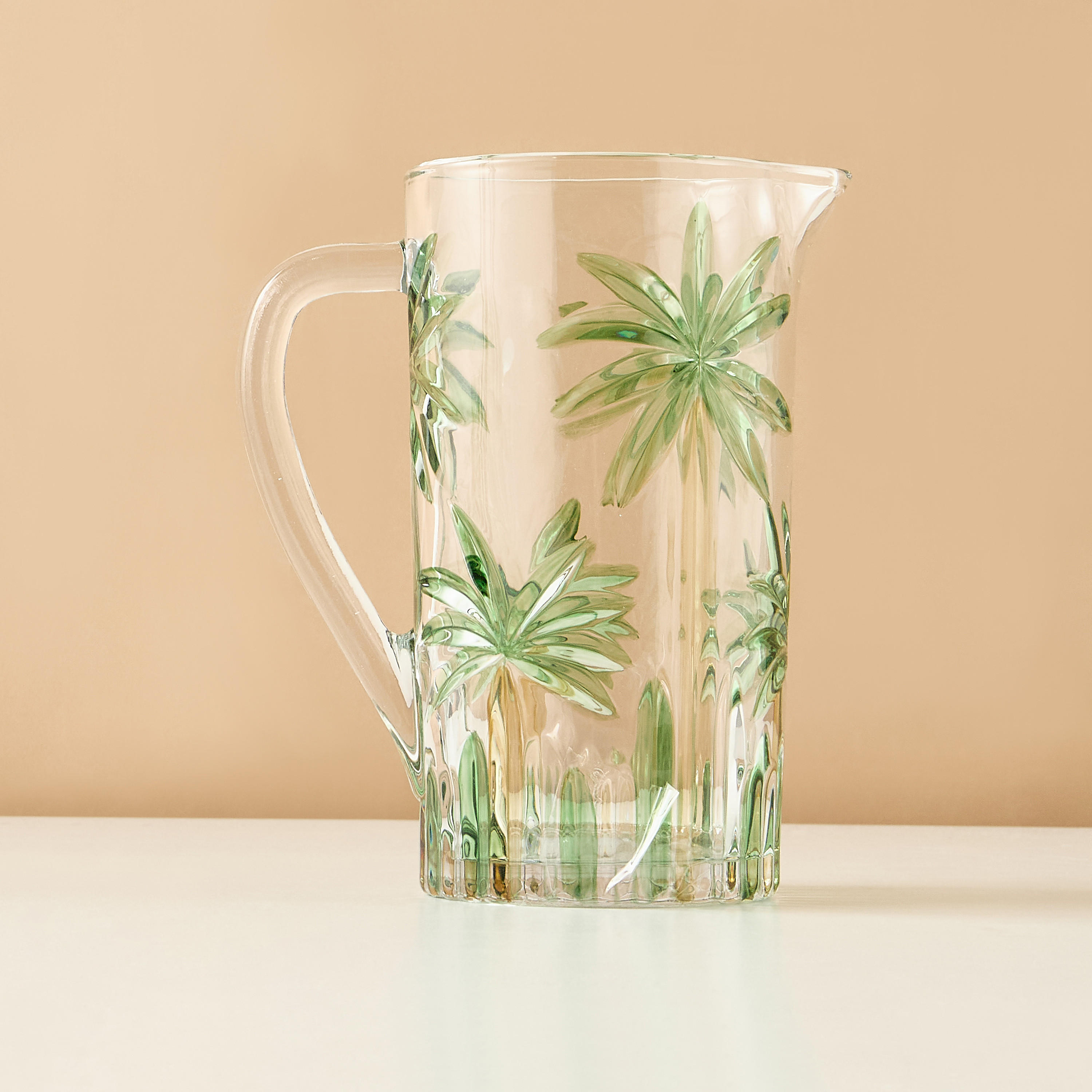 Palm Tree Glass Embossed Pitcher-household-dining-drinkserveware-jugsdecantersandcarafes-image-2