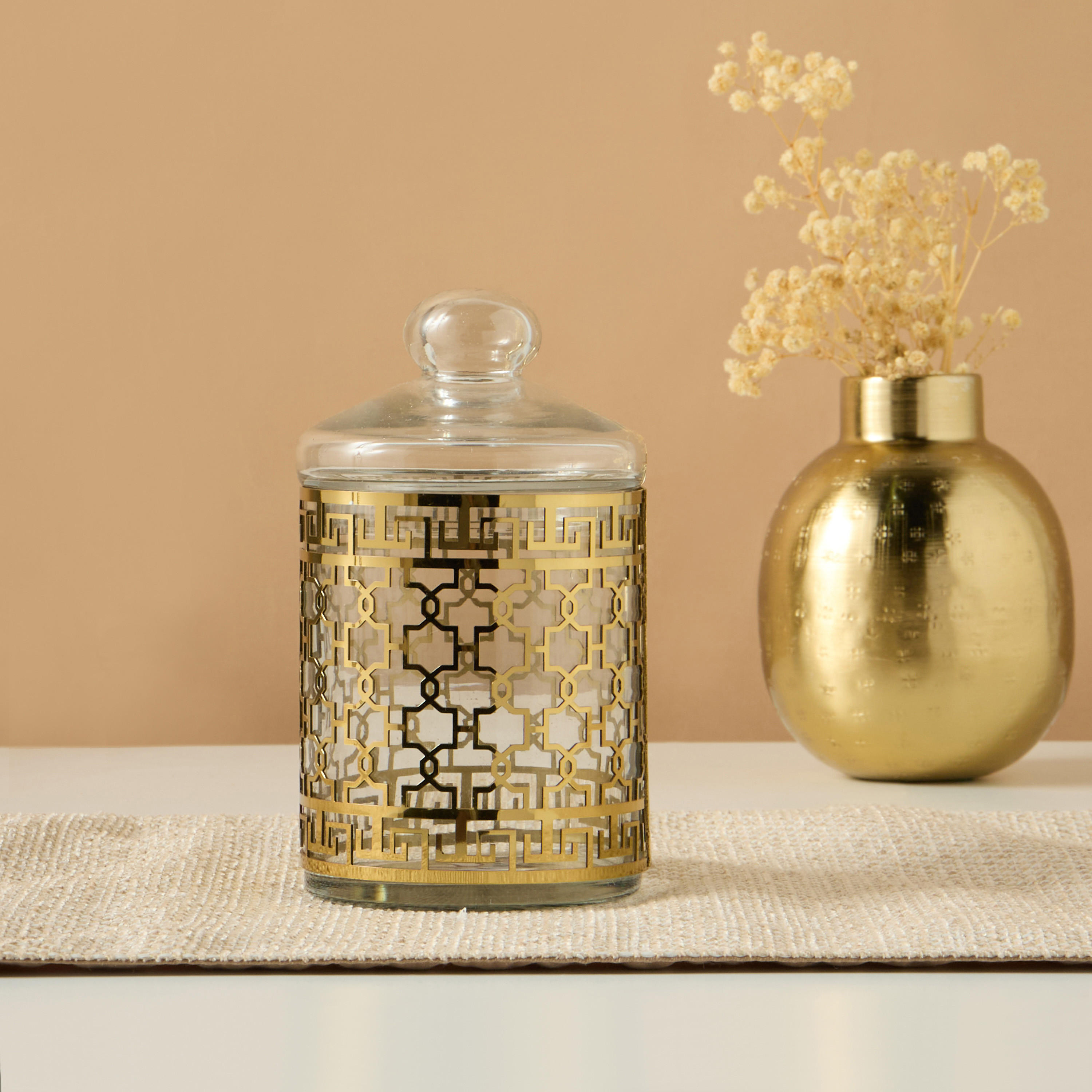 Gia Como Cutout Detail Metallic Canister with Lid-household-kitchen-foodstorage-canistersandjars-image-1