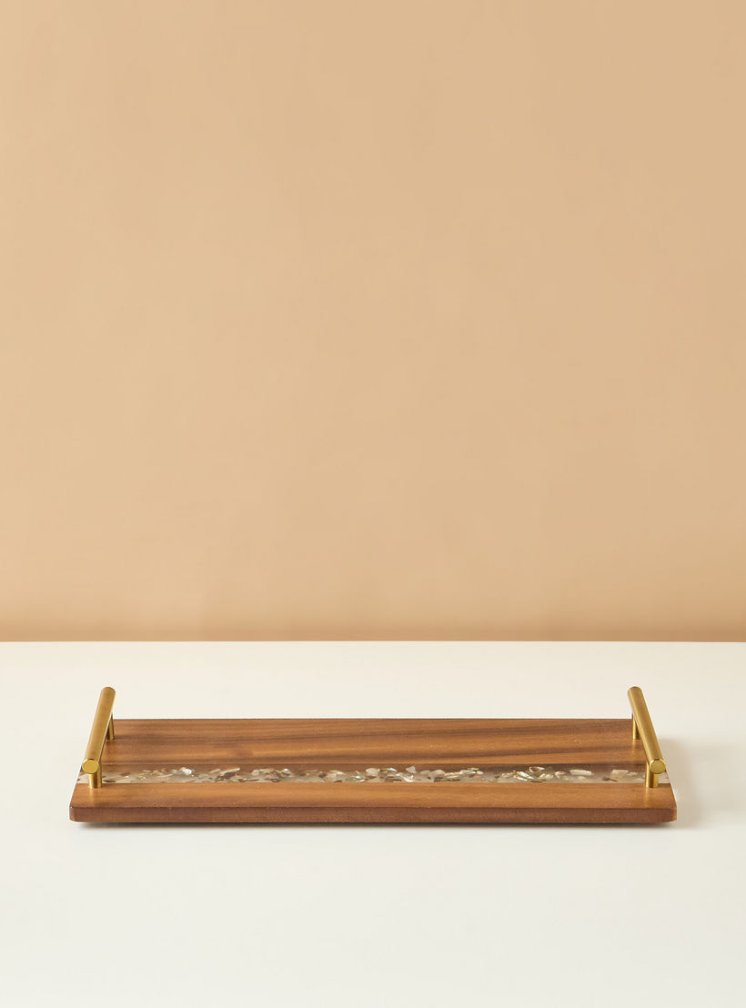 Resin Embellished Acacia Wood Serving Tray with Handles - 43x18 cms-household-dining-serveware-servingtrays-image-2